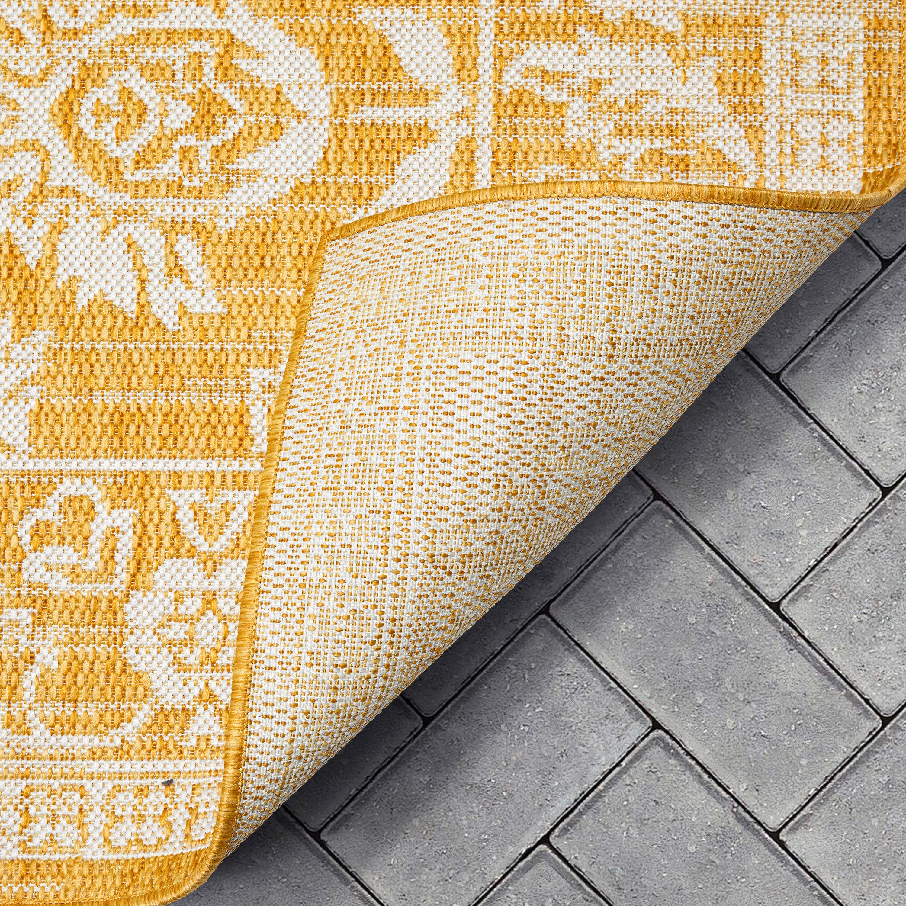 Delphi orientalischer persischer Innen-/Au&szlig;en-Teppich aus gelbem Flachgewebe