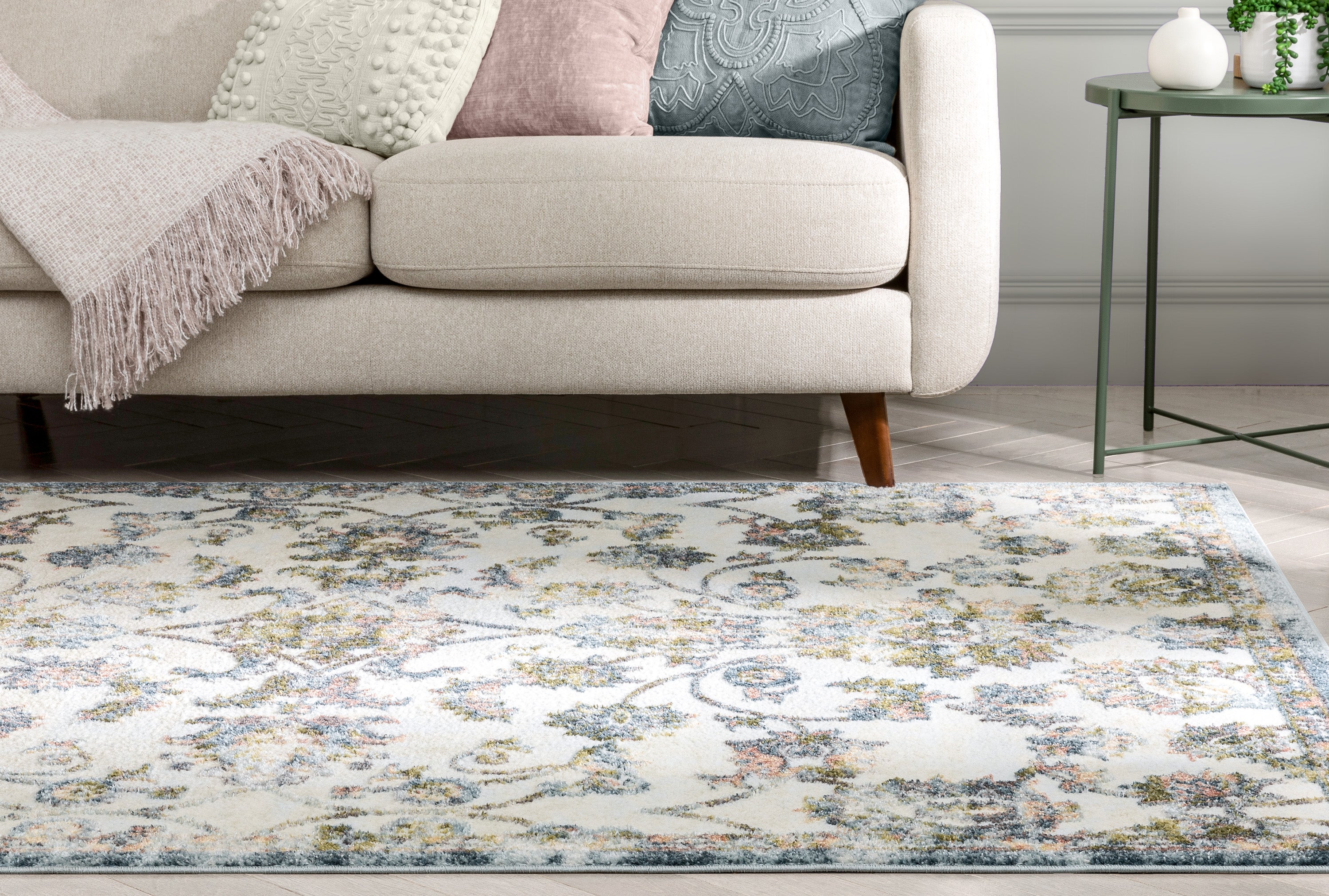 Atlas Vintage B&ouml;hmischer Teppich mit orientalischem Blumenmuster in Blau