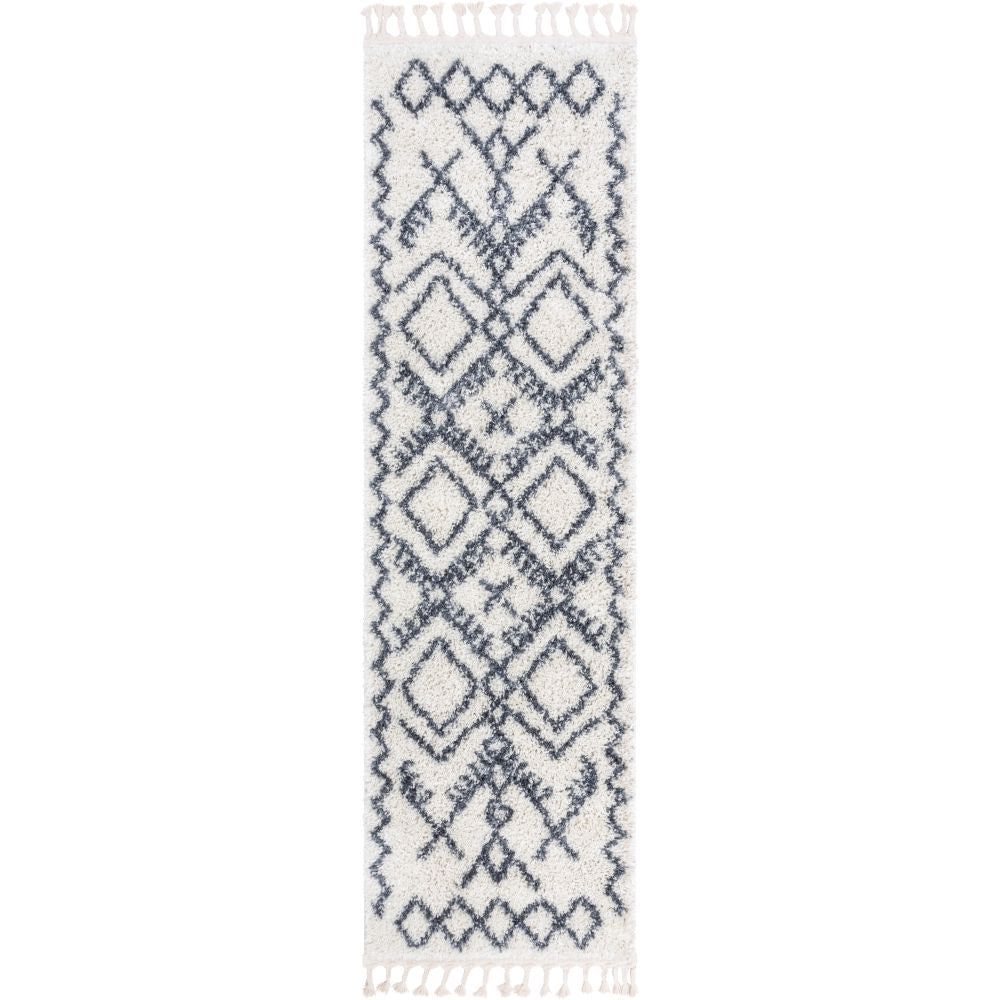 Chantico marokkanischer Shag-Teppich mit Gittermuster in Grau