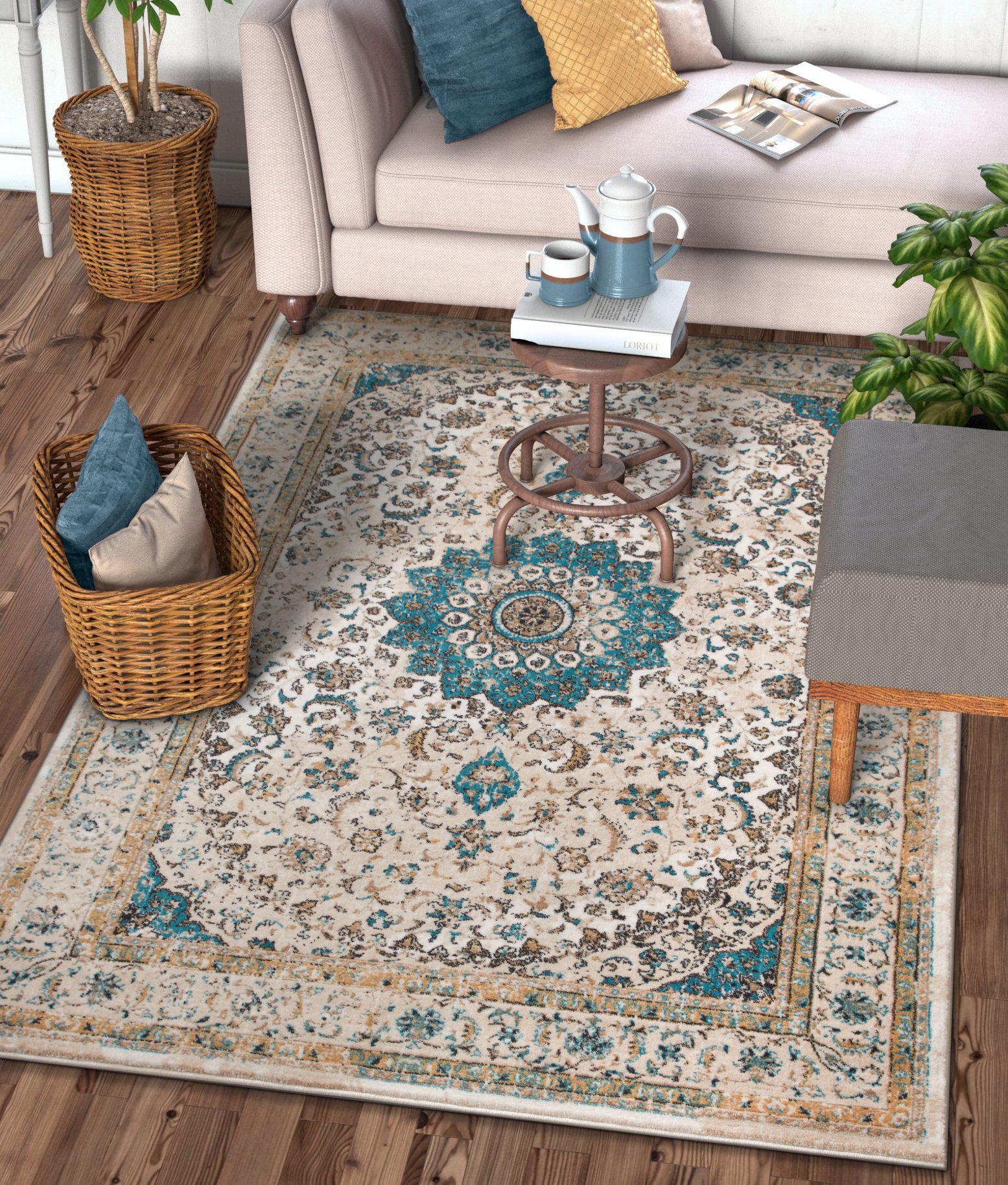 Mahal Beige Vintage-Medaillon-Teppich