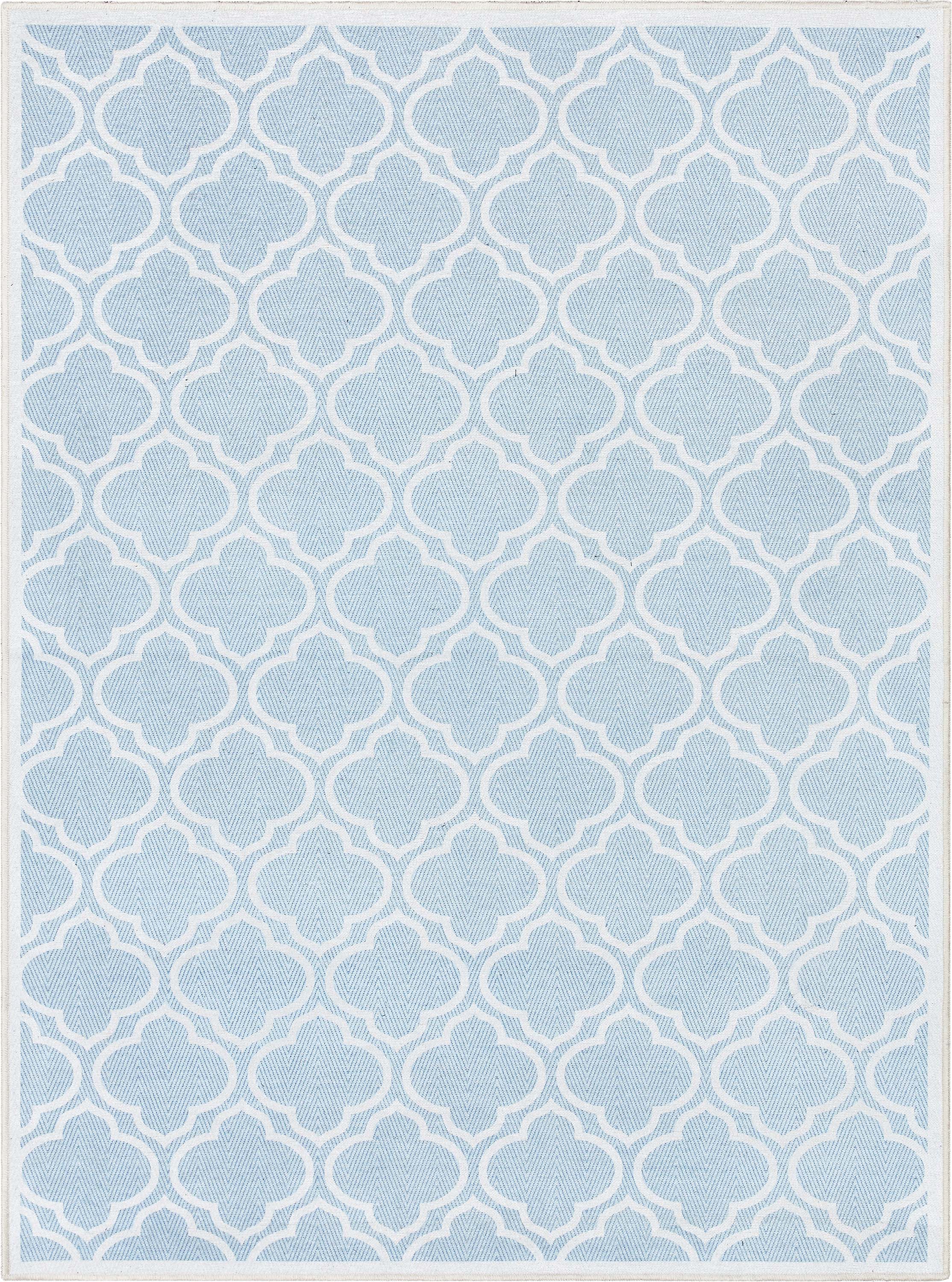Marokkanischer Spalier-Teppich mit Gittermuster, hellblau, elfenbeinfarben, flach gewebt