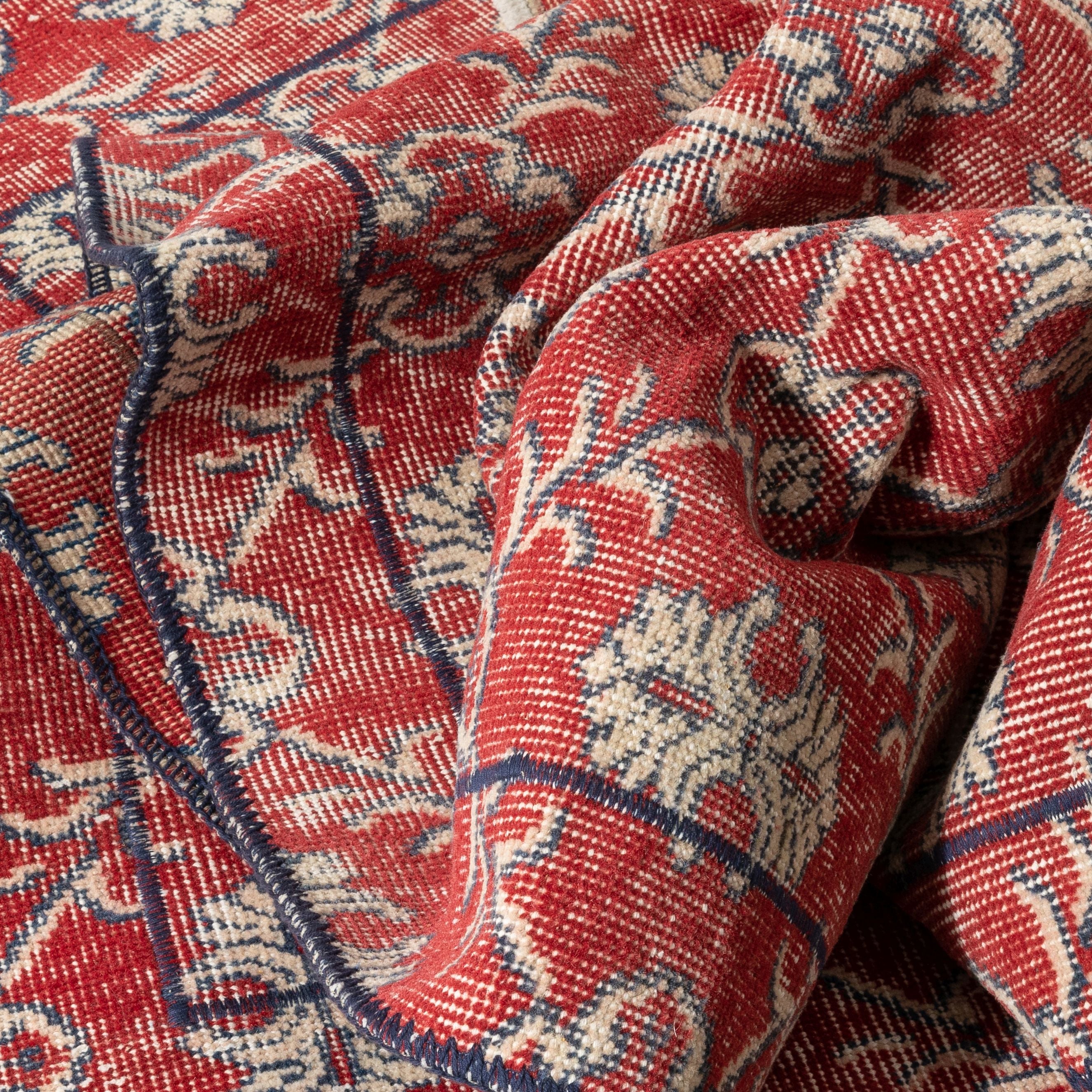 Nizzo Roter und marineblauer persischer geometrischer Gittermuster-einzigartiger handgefertigter Wollteppich, 2'7" x 8'10" L&auml;ufer