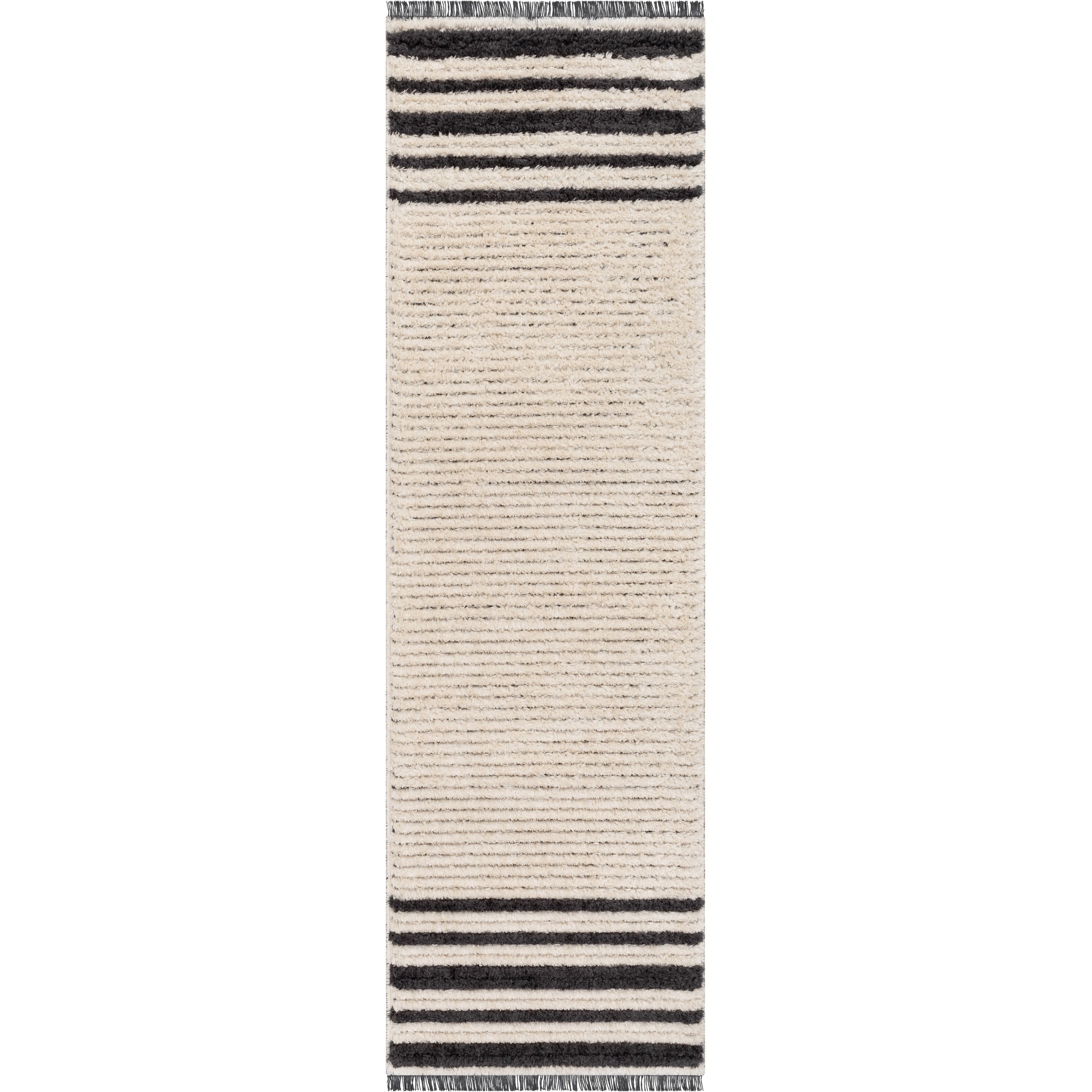 Adriel Tribal-Teppich mit festem Randmuster und elfenbeinfarbenem High-Low-Strukturflor