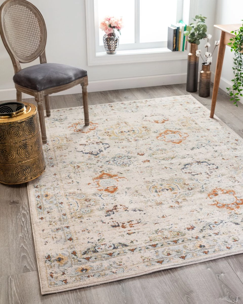 Kian Cremefarbener Vintage-Teppich im Used-Look
