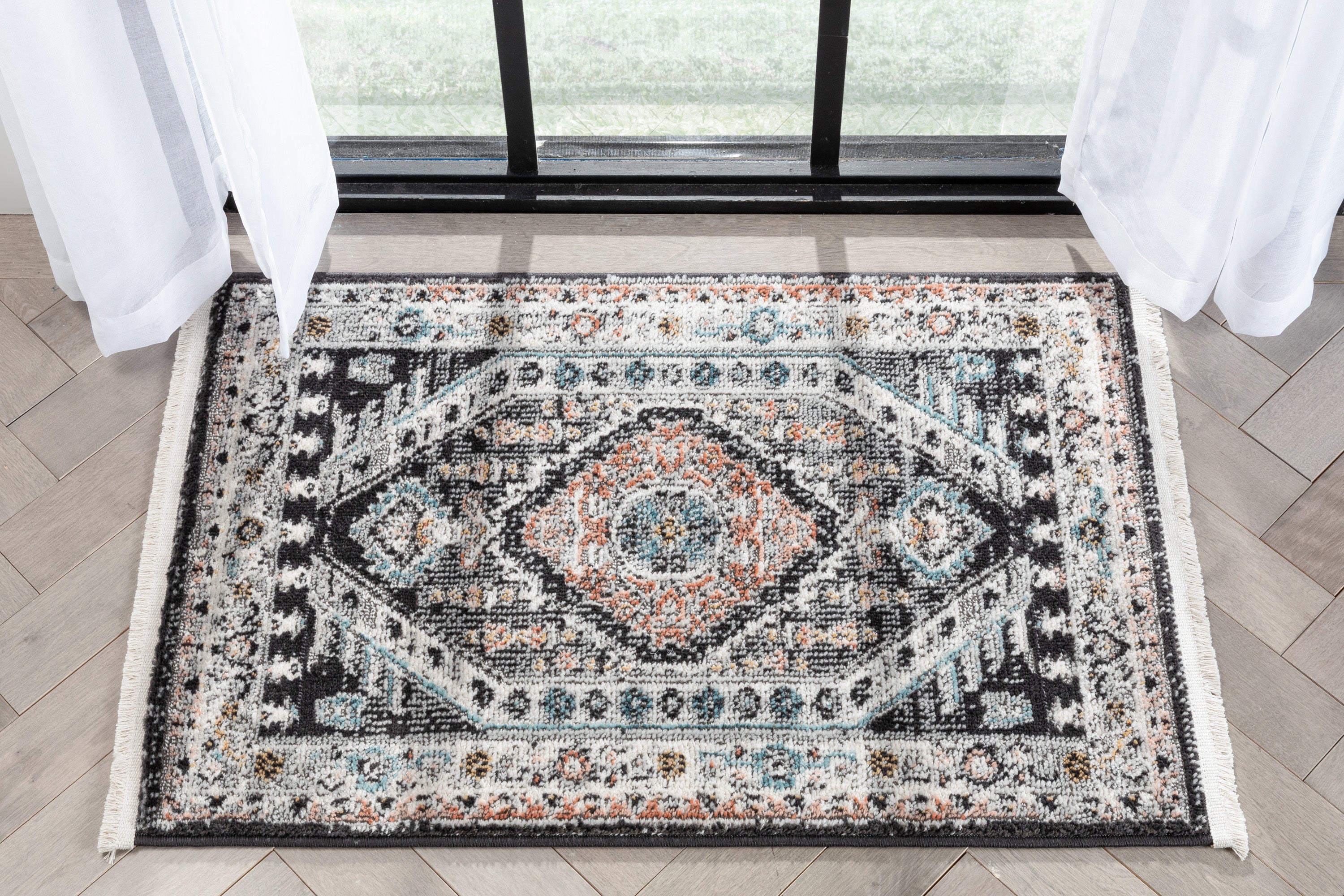 Julita Vintage Bohemian Aztec Tribal Schwarzer Teppich