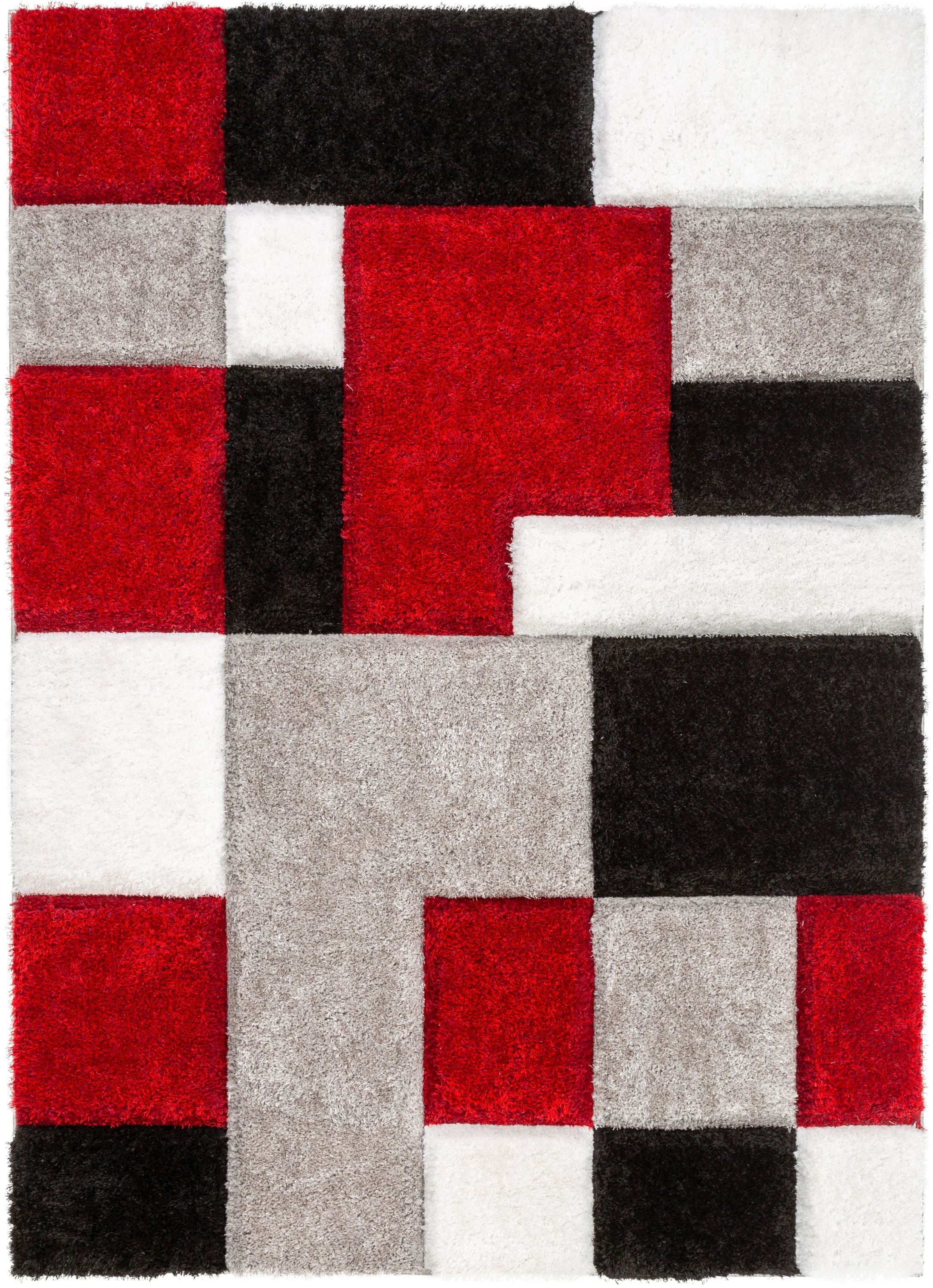Escondido Roter moderner geometrischer 3D-strukturierter Shag-Teppich