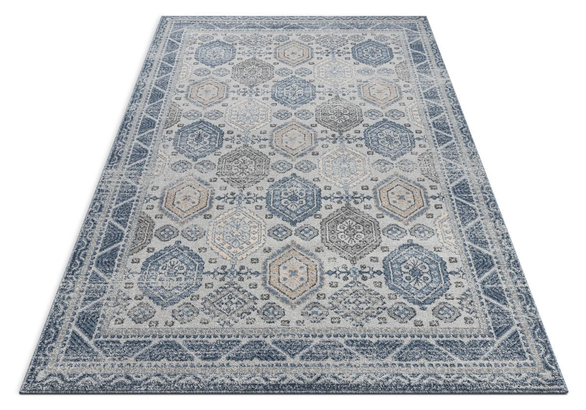 Abigail Blue Vintage Distressed Geometrischer Teppich