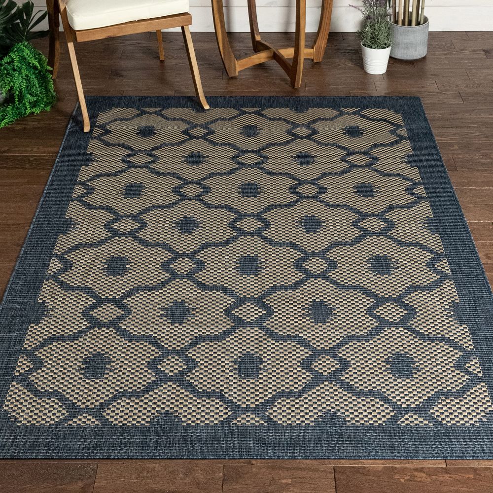 Sol Lattice Trellis Indoor Outdoor Blauer Flachgewebe-Teppich