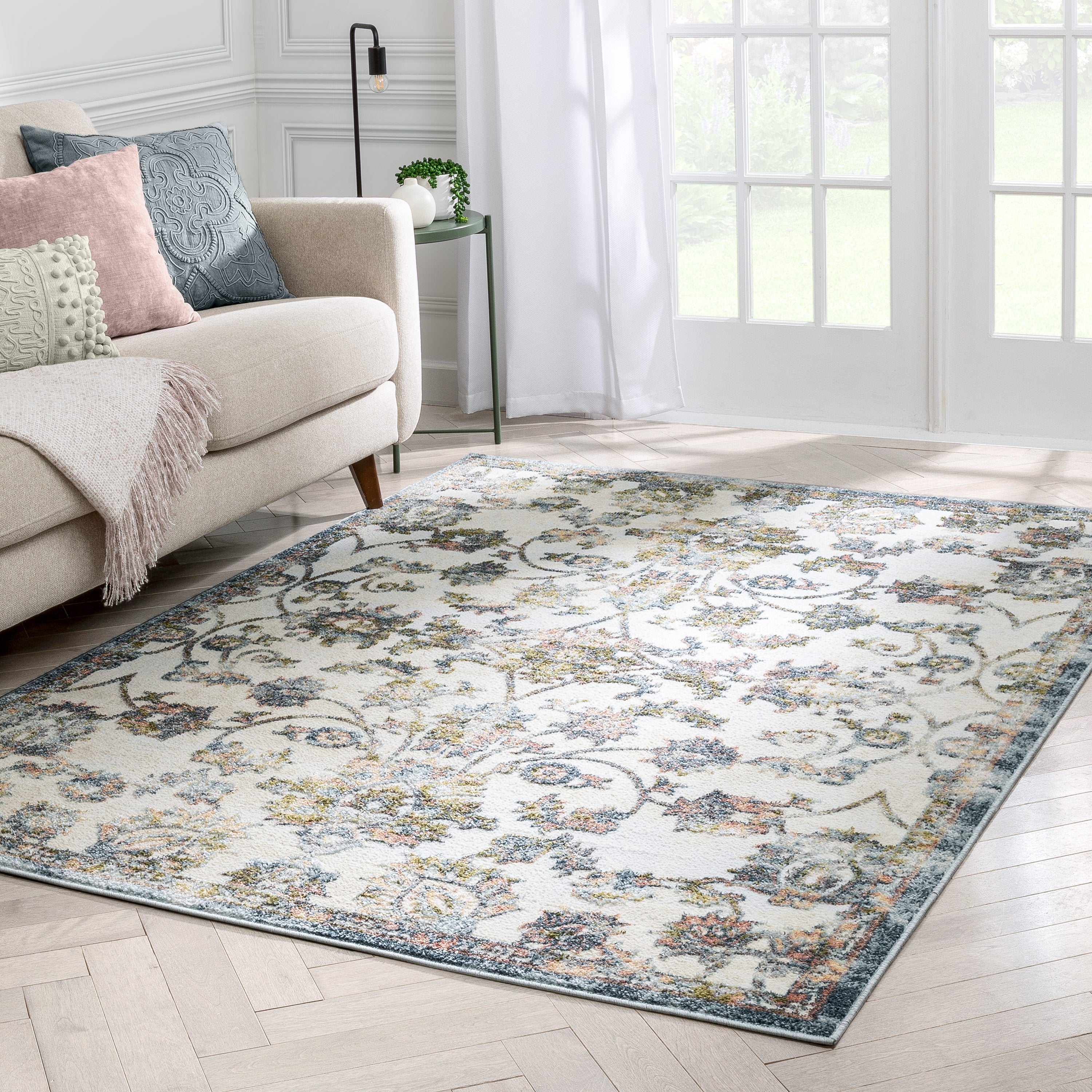 Atlas Vintage B&ouml;hmischer Teppich mit orientalischem Blumenmuster in Blau