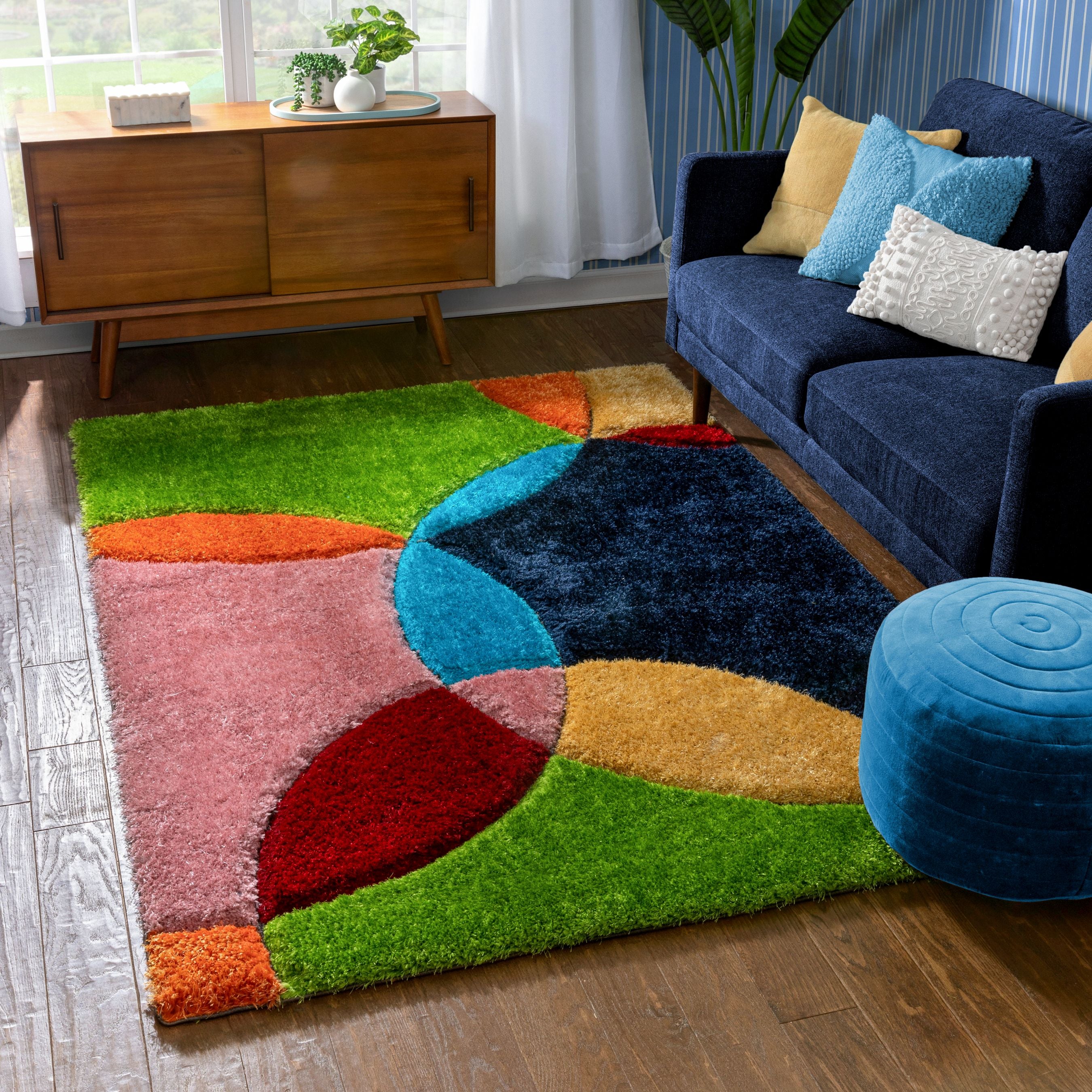 Newport Moderner geometrischer Shag-Teppich mit mehreren 3D-Strukturen, dicker und weicher Shag-Teppich