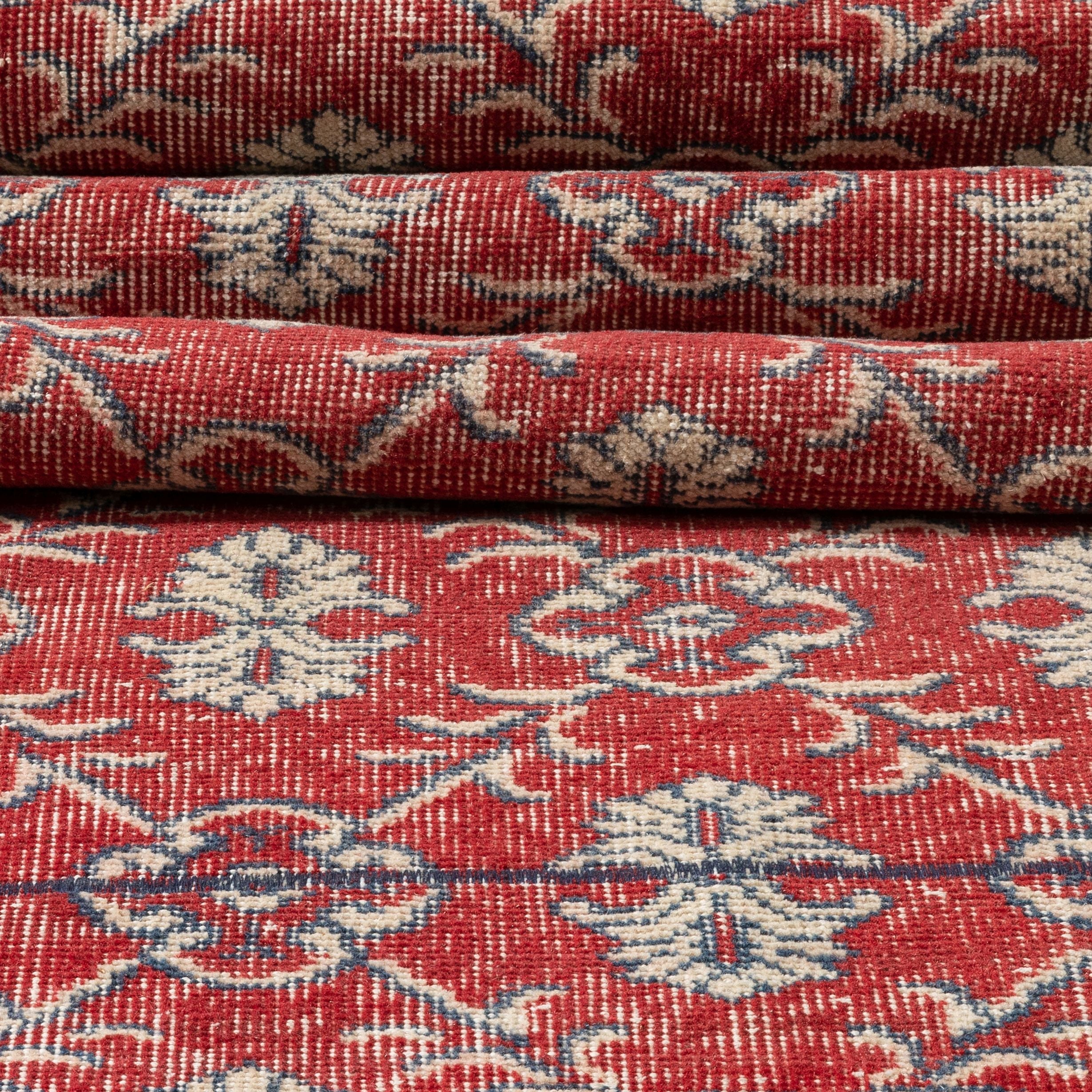 Nizzo Roter und marineblauer persischer geometrischer Gittermuster-einzigartiger handgefertigter Wollteppich, 2'7" x 8'10" L&auml;ufer