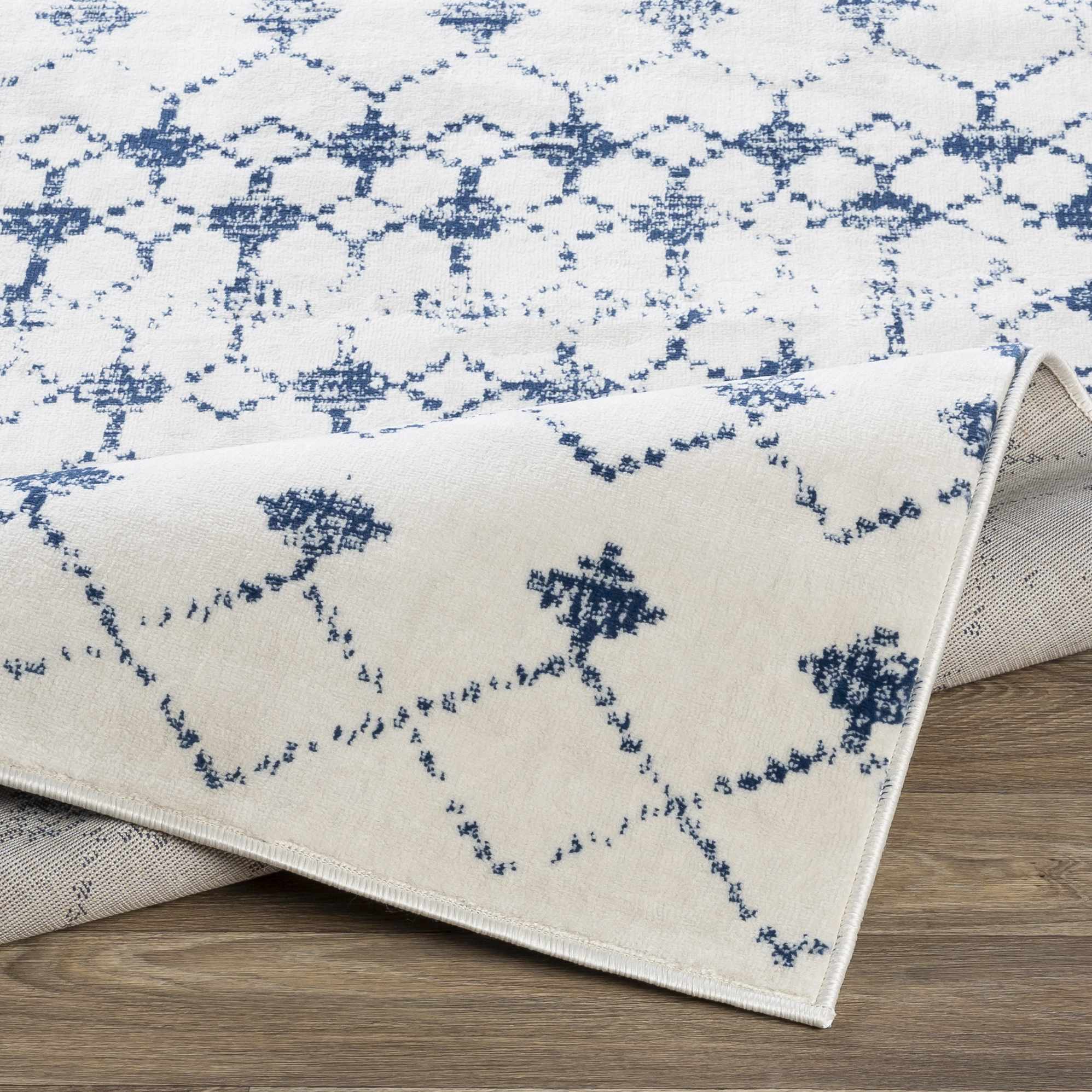 Cowaramup 7x9 Wei&szlig;/Blauer Gitterteppich &ndash; Ausverkauf