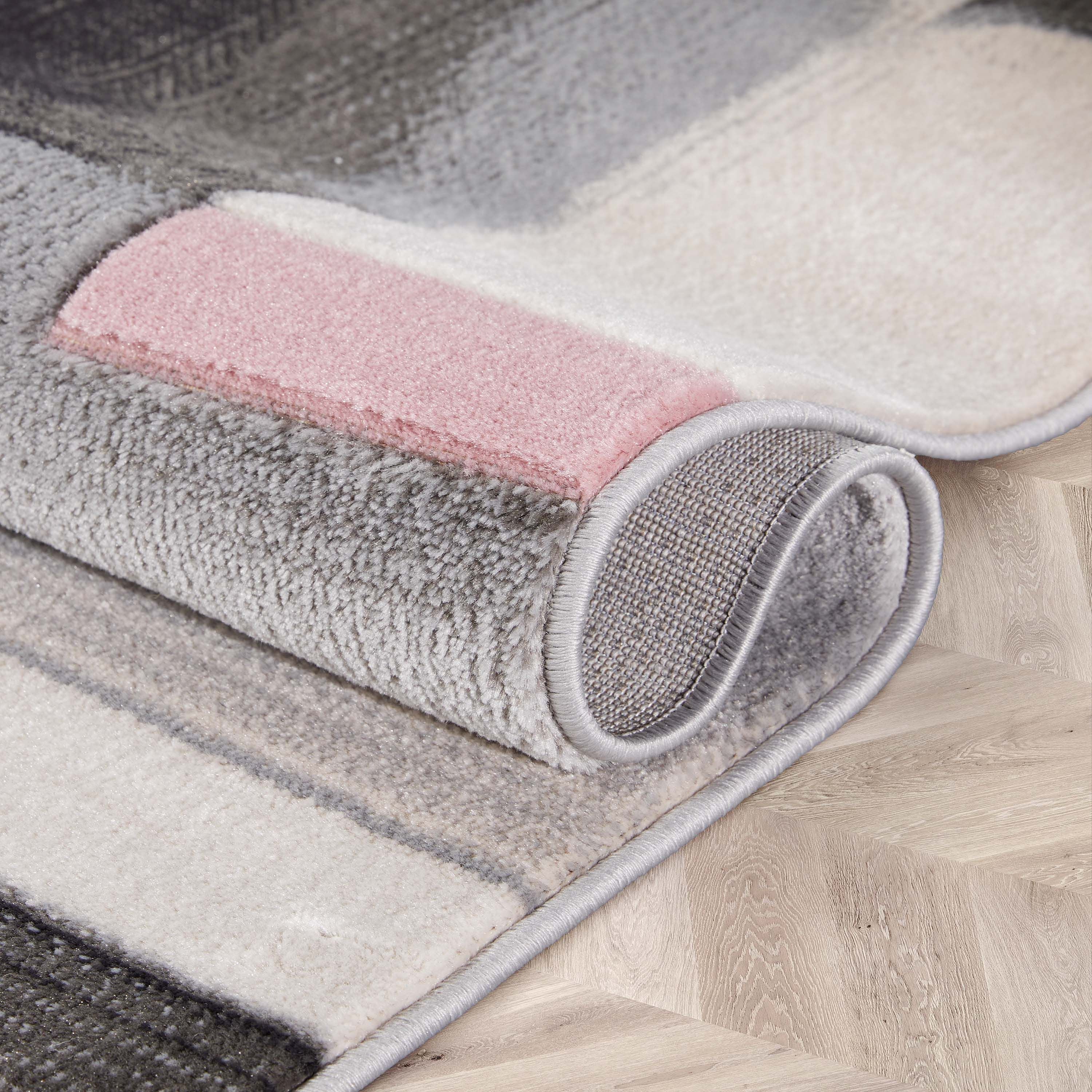 Louisa Blush Pink Moderner Teppich mit geometrischen Boxen und 3D-Struktur