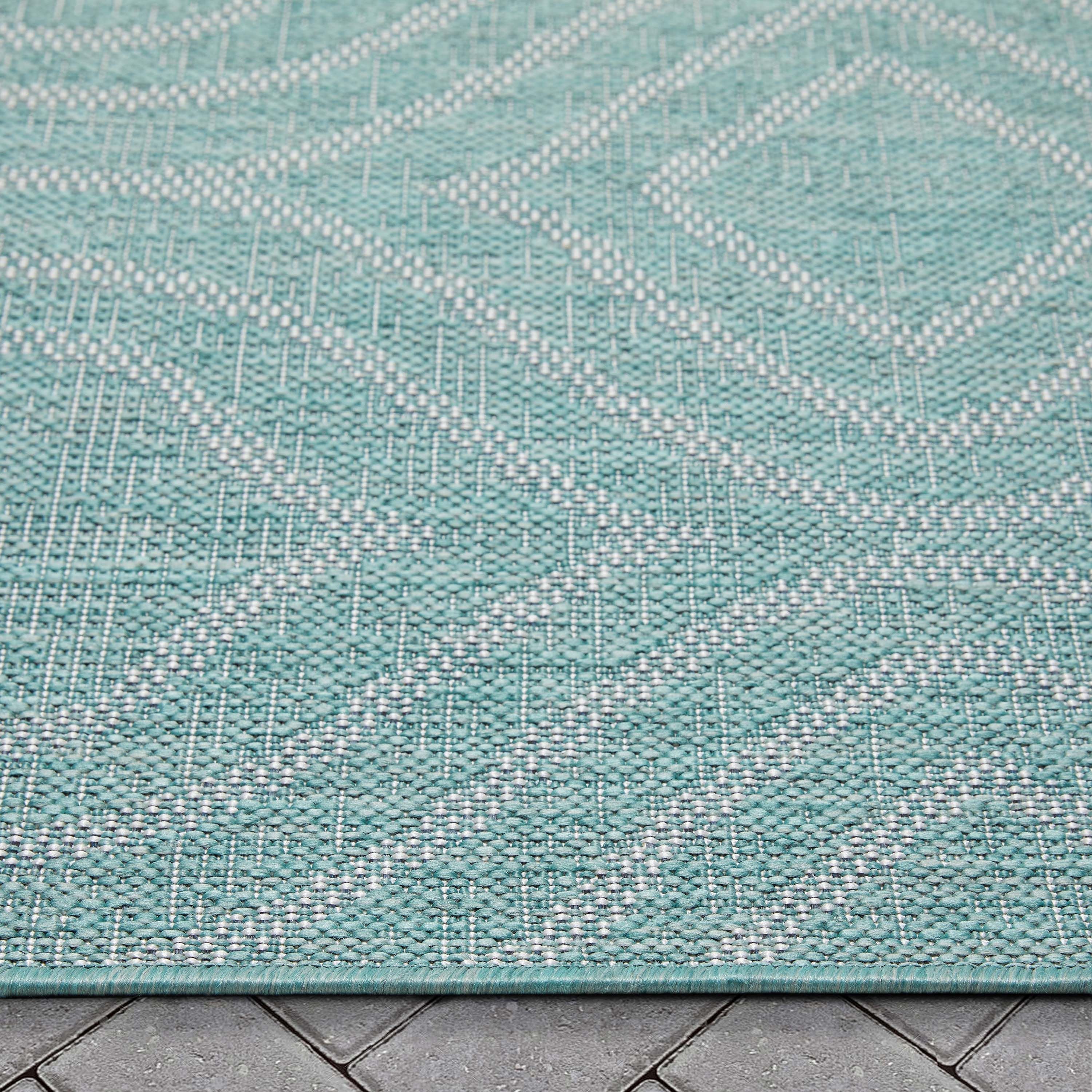 Ludo Lattice Trellis Blauer strukturierter Teppich f&uuml;r drinnen und drau&szlig;en