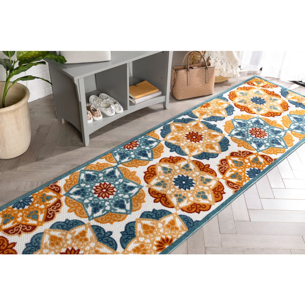 Cabo Floral Bold Multi-Color Hoch-Tief-Teppich f&uuml;r den Innen- und Au&szlig;enbereich
