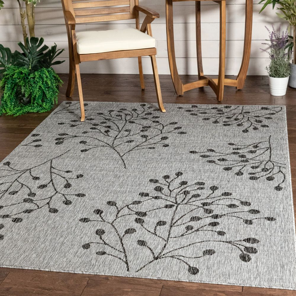 Sprite Floral Indoor Outdoor Grau Elfenbein Flachgewebe-Teppich
