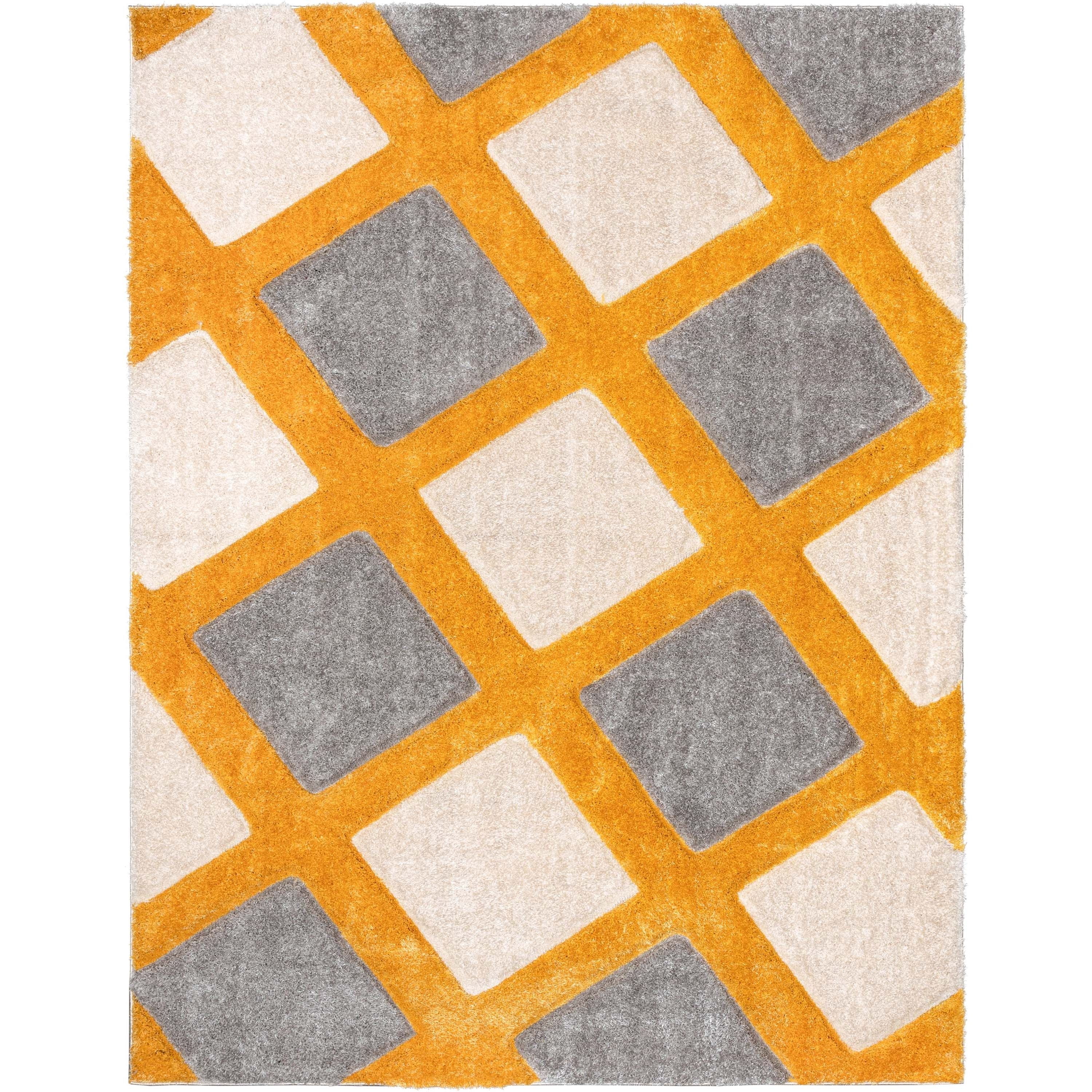 Eleganter, moderner, geometrischer 3D-strukturierter Shag-Teppich in Gelb von Chill Rugs