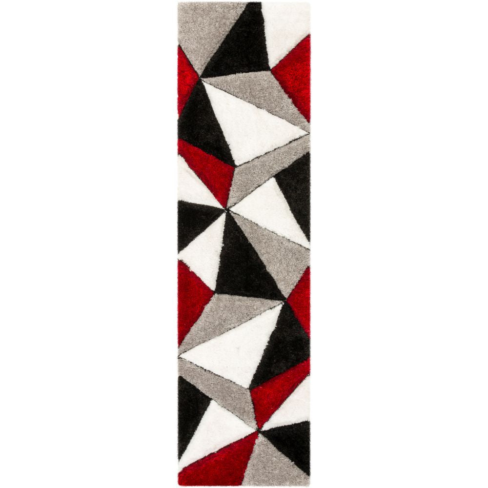 Moderner, geometrischer, 3D-strukturierter Shag-Teppich in Venedig-Rot