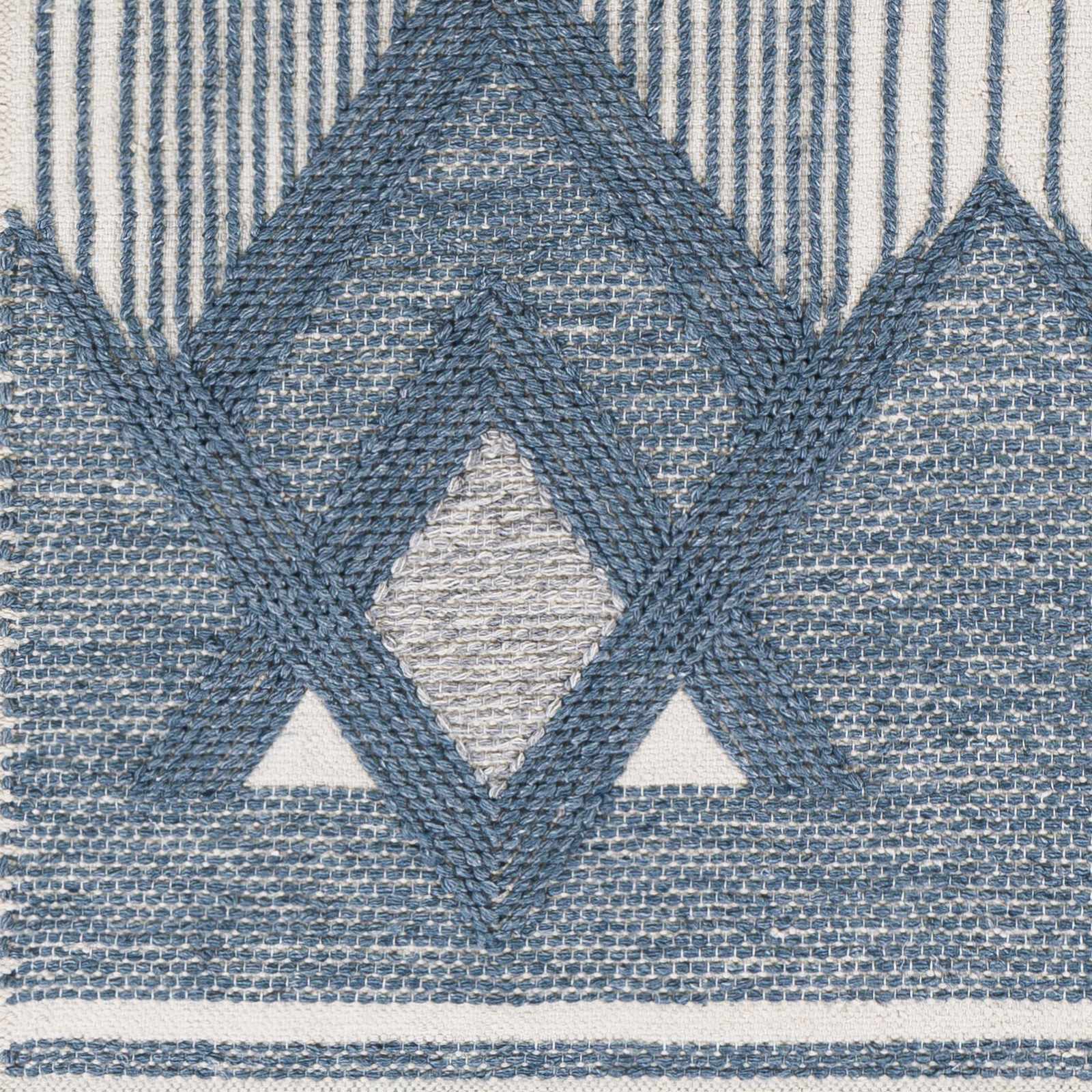 Aldbourne blauer flachgewebter Wollteppich mit Quasten &ndash; Ausverkauf