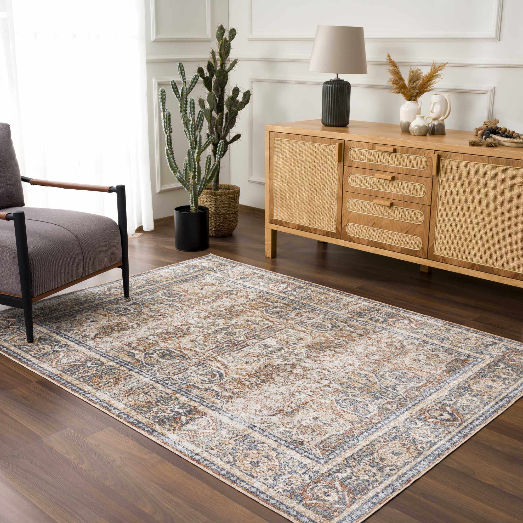 Waschbarer Teppich Arias in Beige und Blau