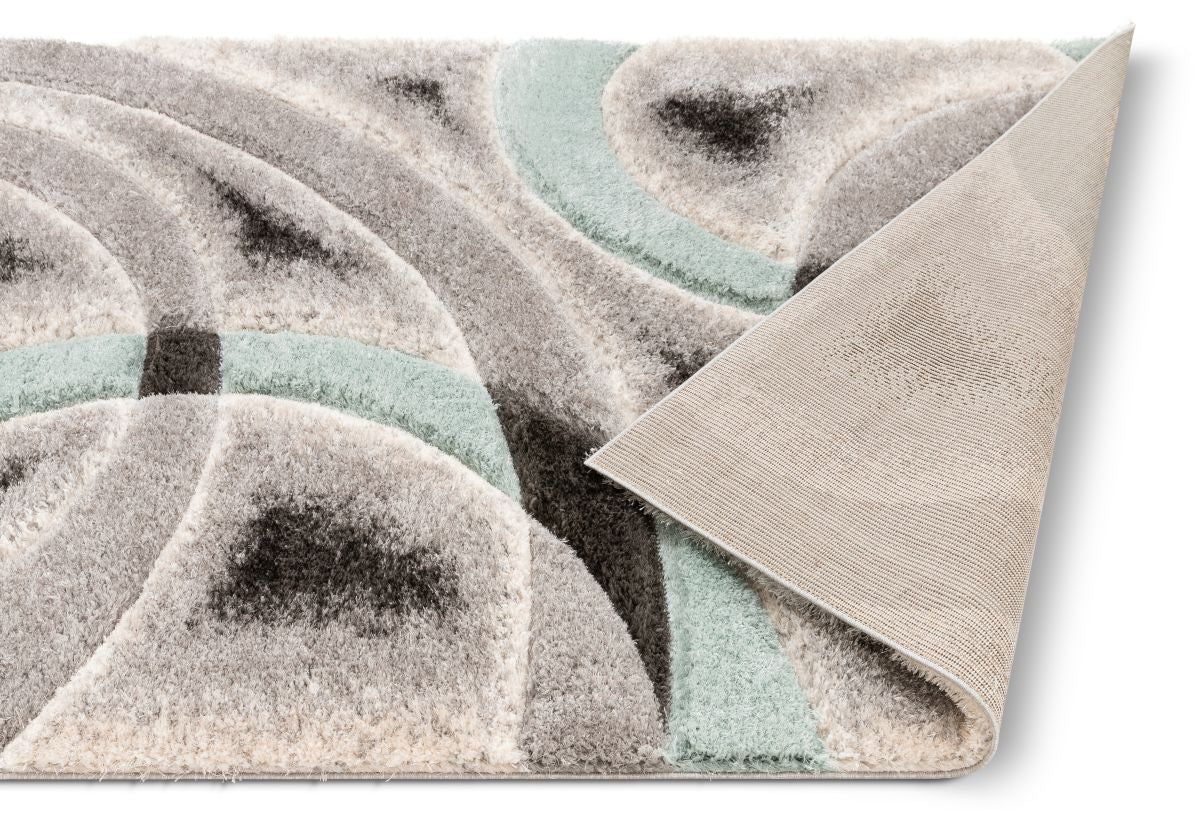 Oahu Blue Moderner geometrischer 3D-strukturierter Shag-Teppich