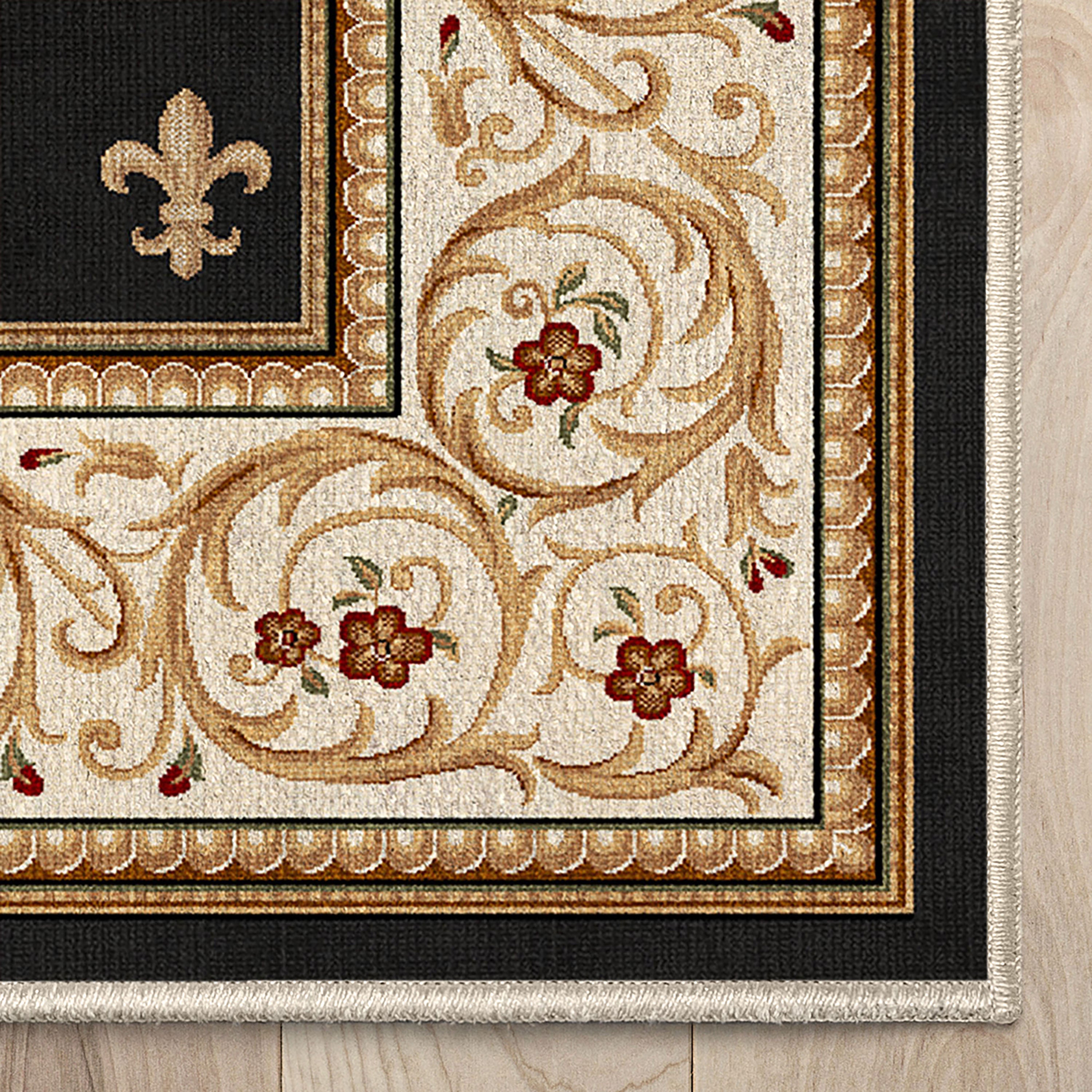 L&auml;ufer in individueller Gr&ouml;&szlig;e, Fleur De Lis, traditionell, Schwarz, w&auml;hlen Sie Ihre Breite x w&auml;hlen Sie Ihre L&auml;nge. Flurl&auml;ufer-Teppich