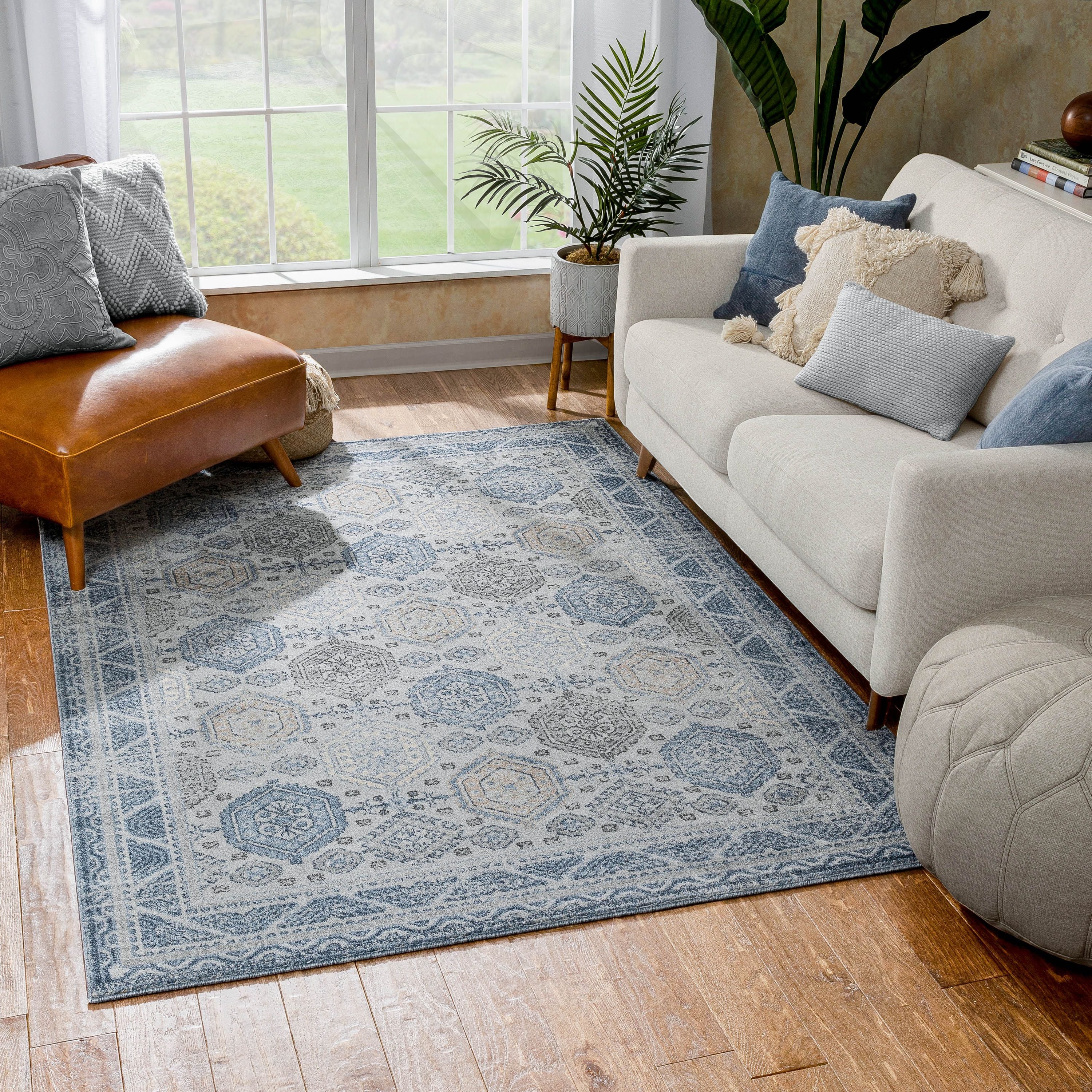Abigail Blue Vintage Distressed Geometrischer Teppich