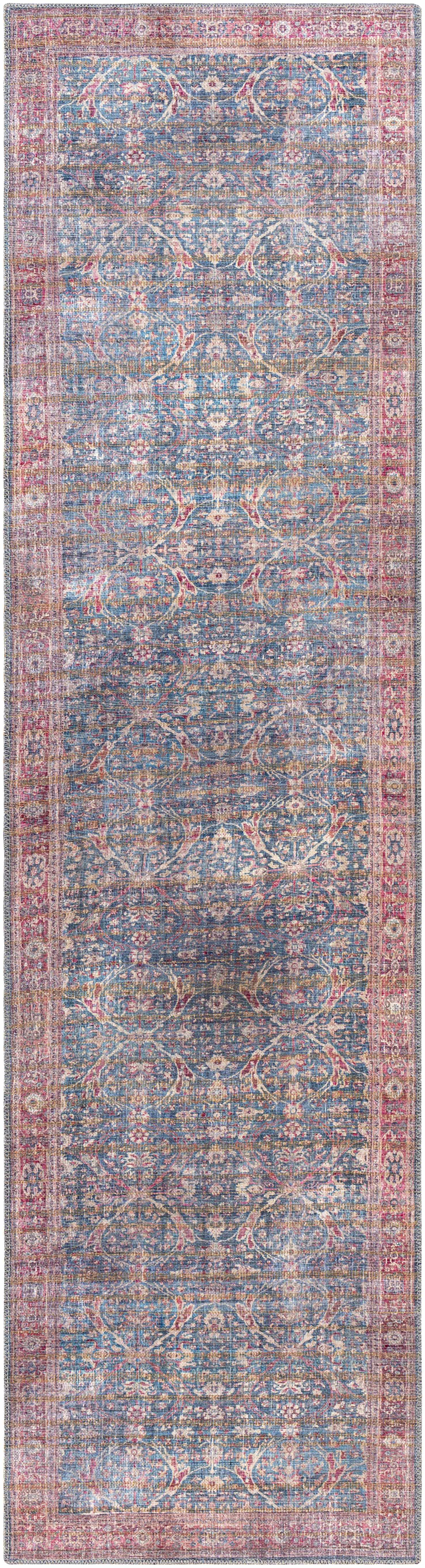 Waschbarer Teppich im Used-Look in Blau und Rot von Clarin &ndash; Ausverkauf