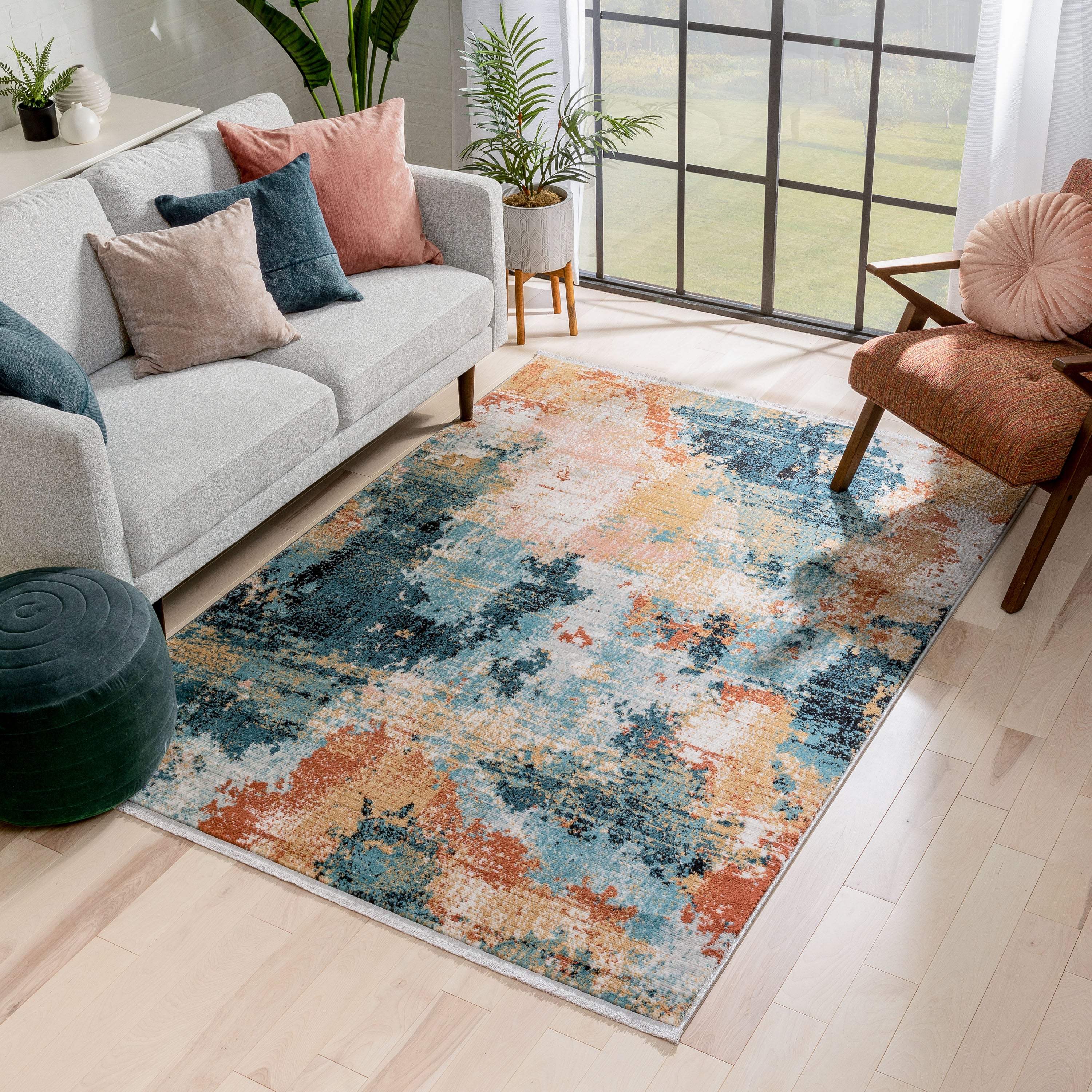 Vento Bohemian Modern Abstract Distressed Multi Teppich