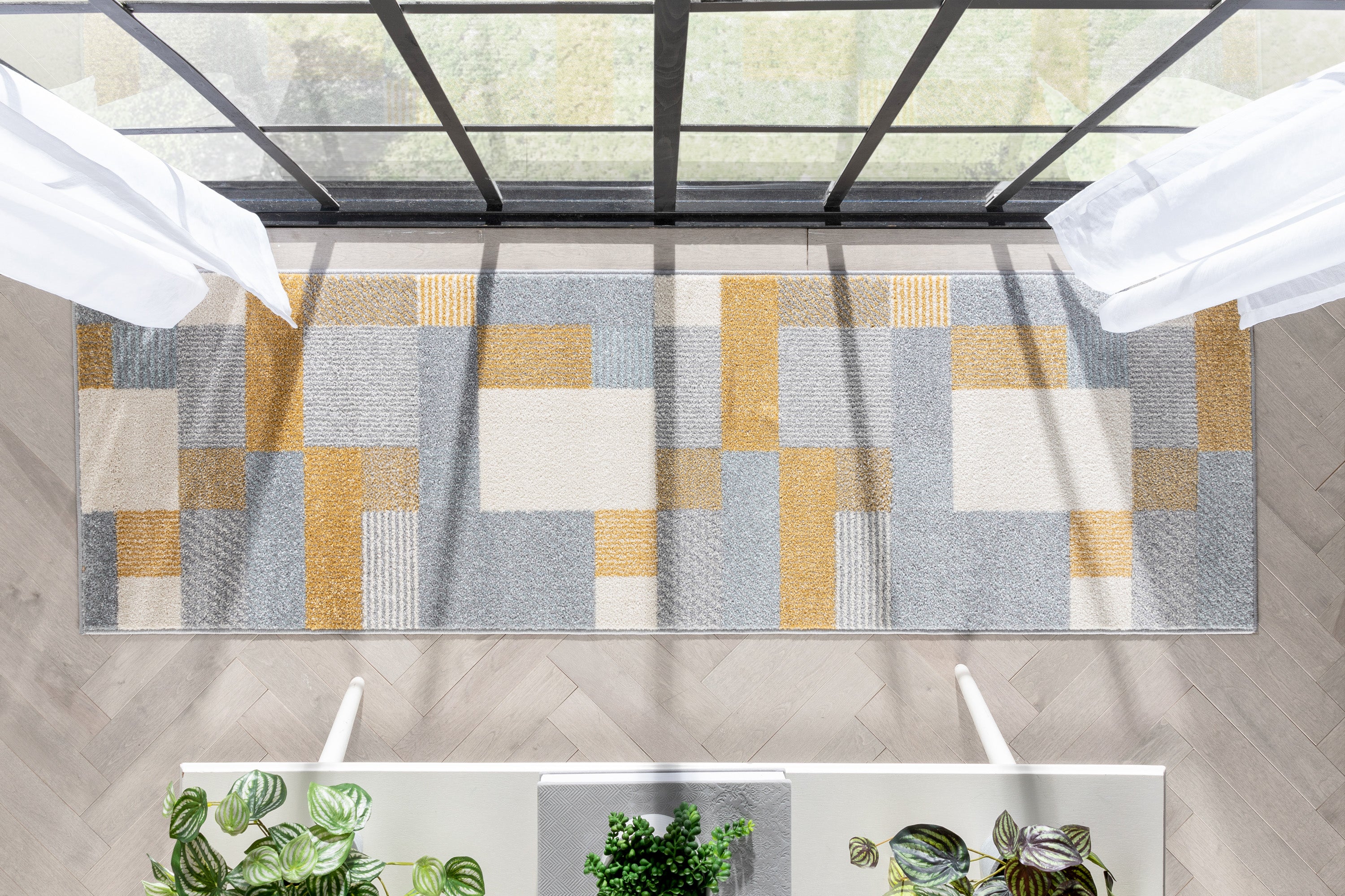 Wilma Moderner geometrischer gelbgrauer Teppich