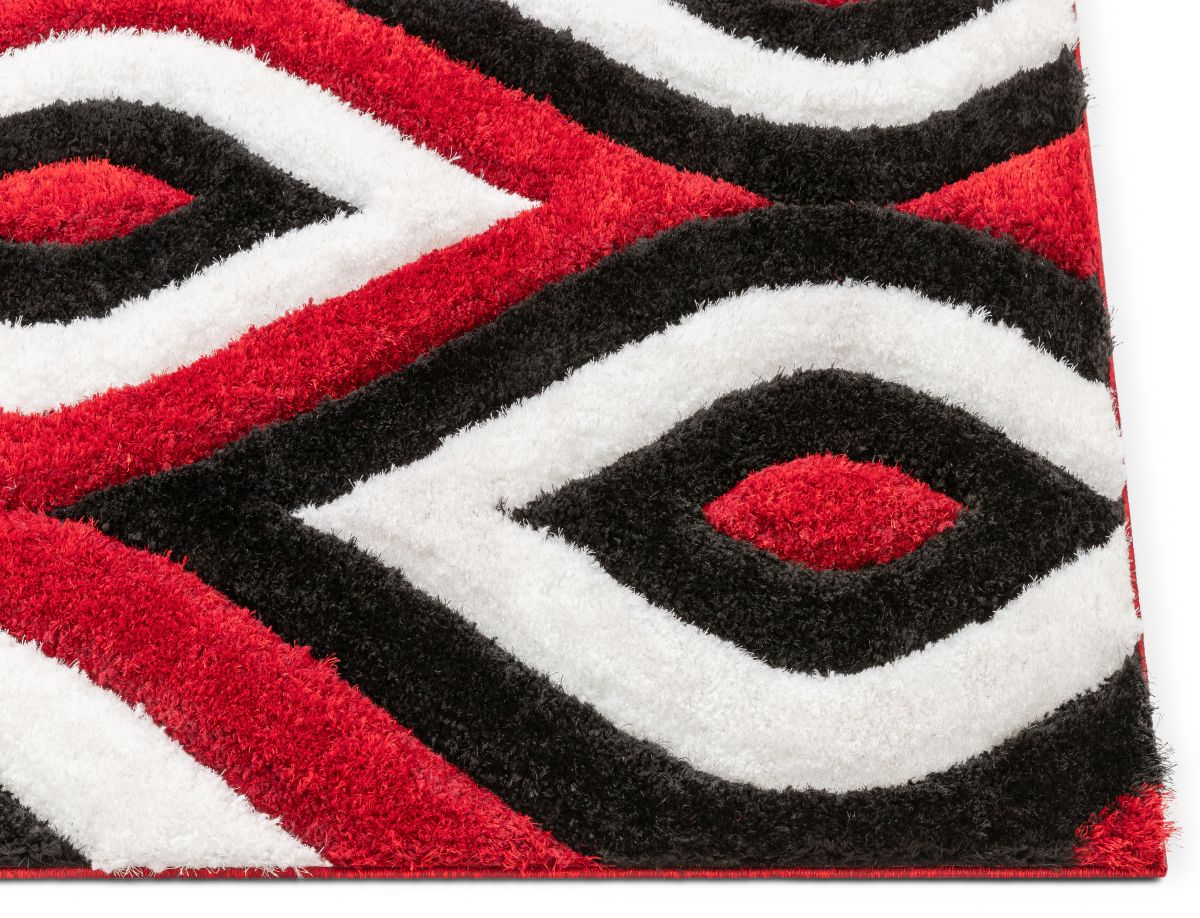 Malibu Roter moderner 3D-strukturierter Shag-Teppich