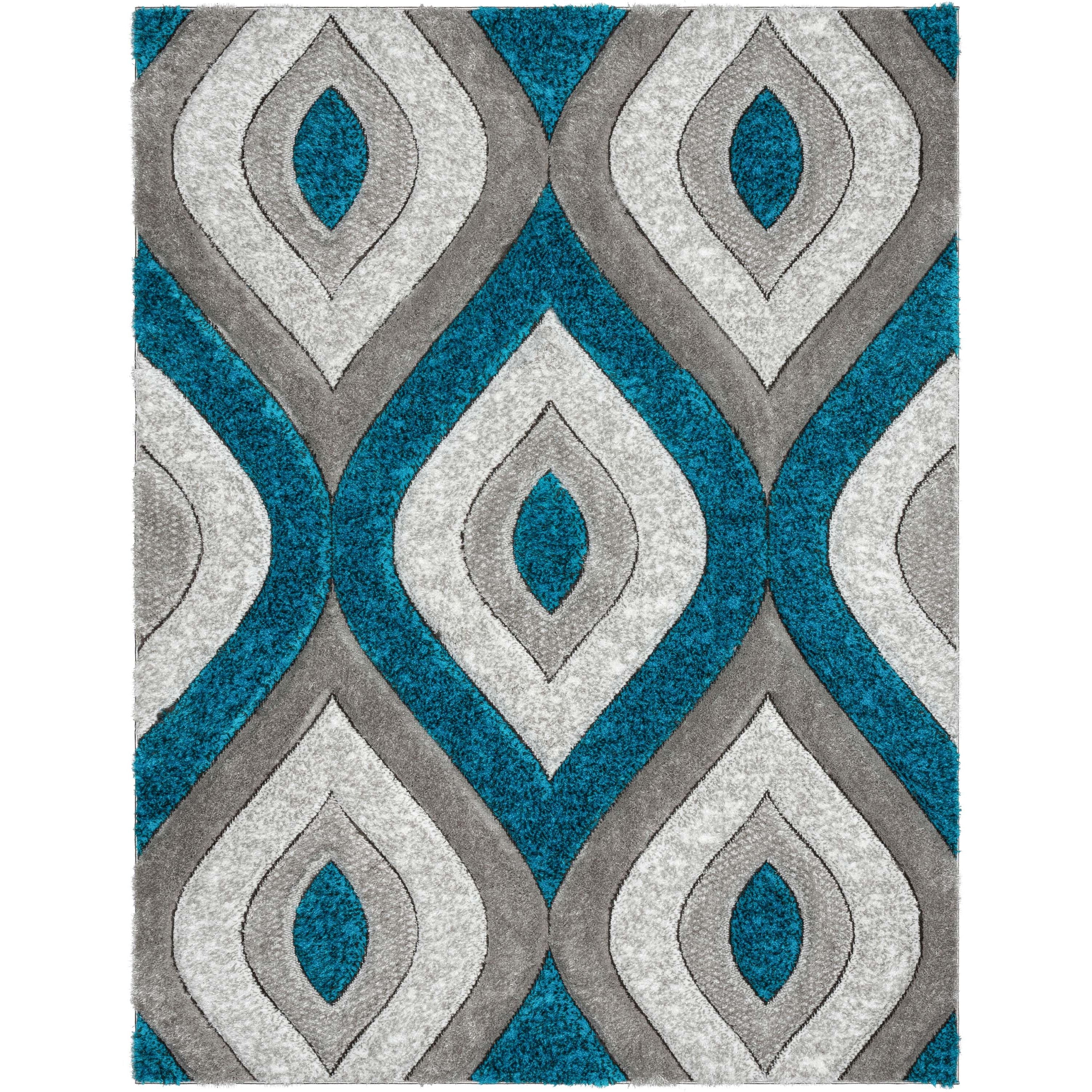Malibu Blauer moderner 3D-strukturierter Shag-Teppich