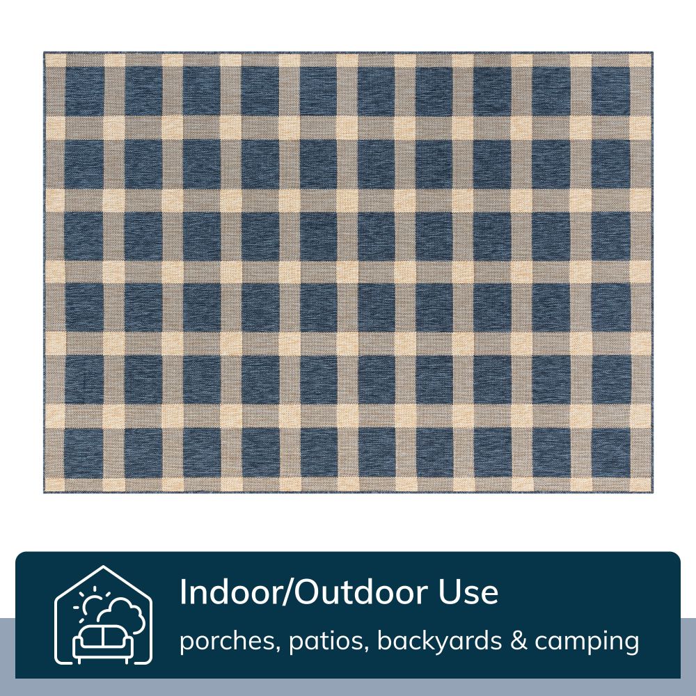 Freya Plaid Indoor Outdoor Blauer Flachgewebe-Teppich