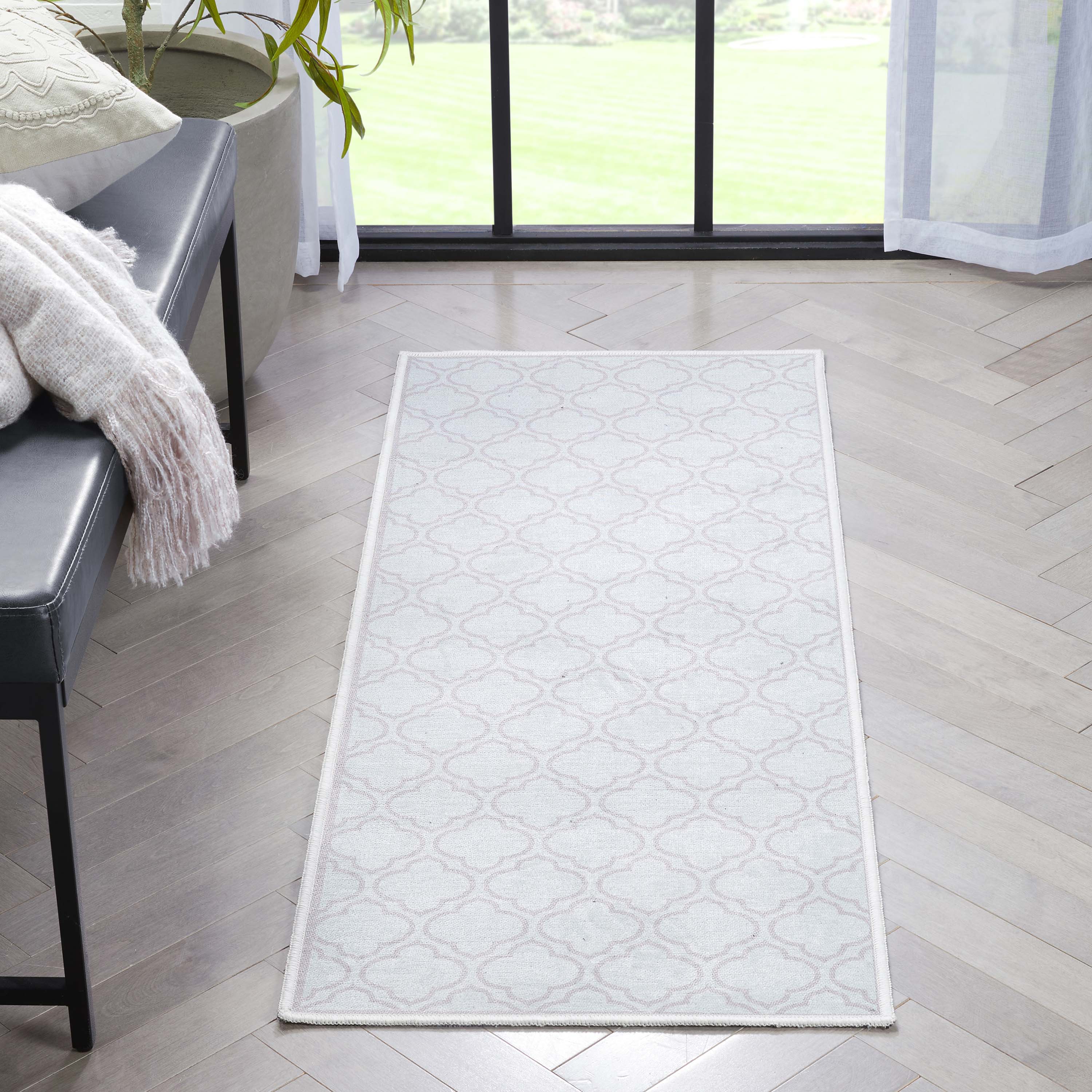 Lattice Marokkanischer Spalier-Teppich aus Elfenbein mit Flachgewebe