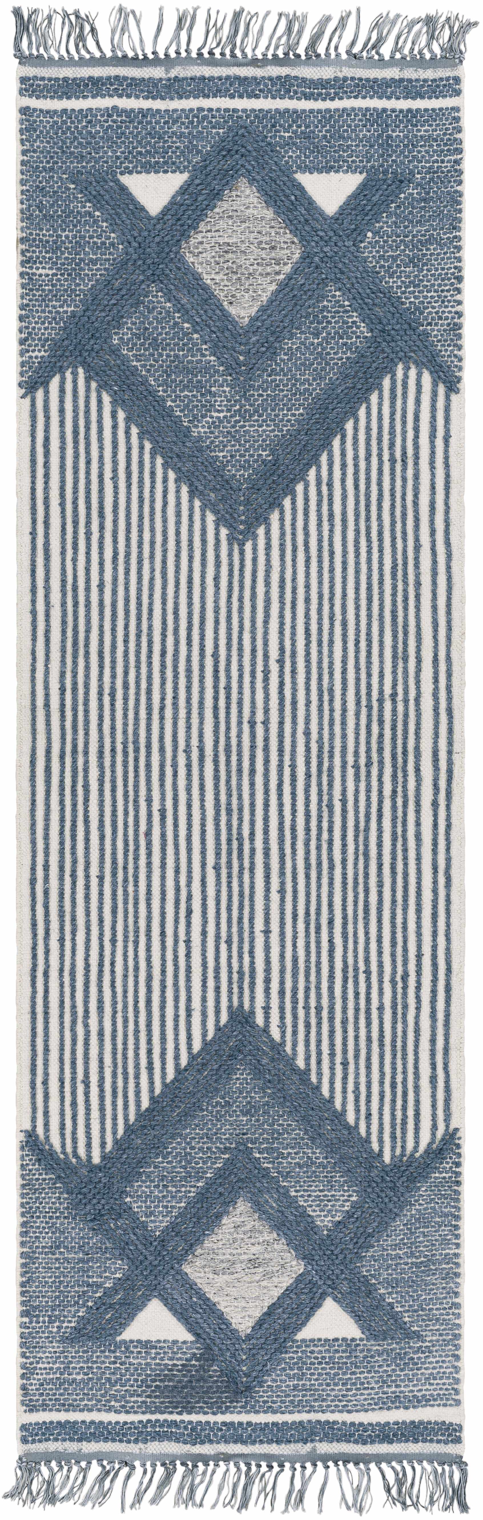 Aldbourne blauer flachgewebter Wollteppich mit Quasten &ndash; Ausverkauf