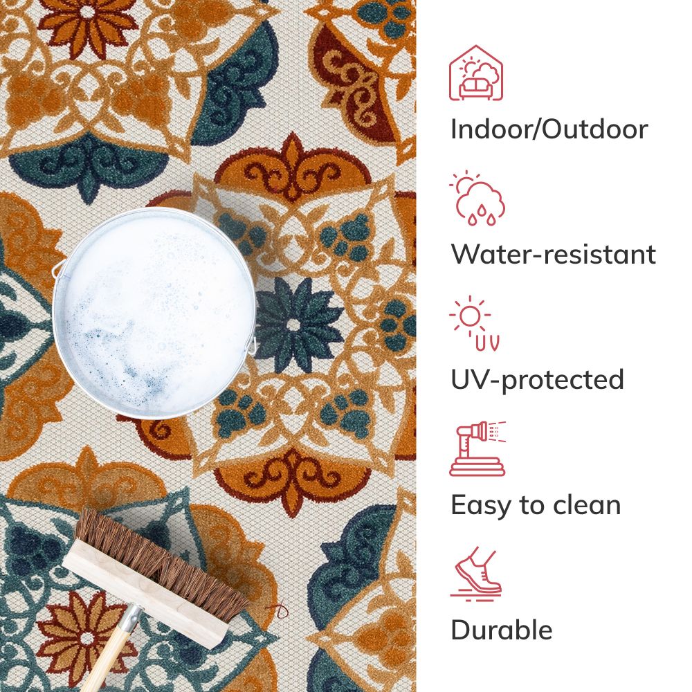 Cabo Floral Bold Multi-Color Hoch-Tief-Teppich f&uuml;r den Innen- und Au&szlig;enbereich