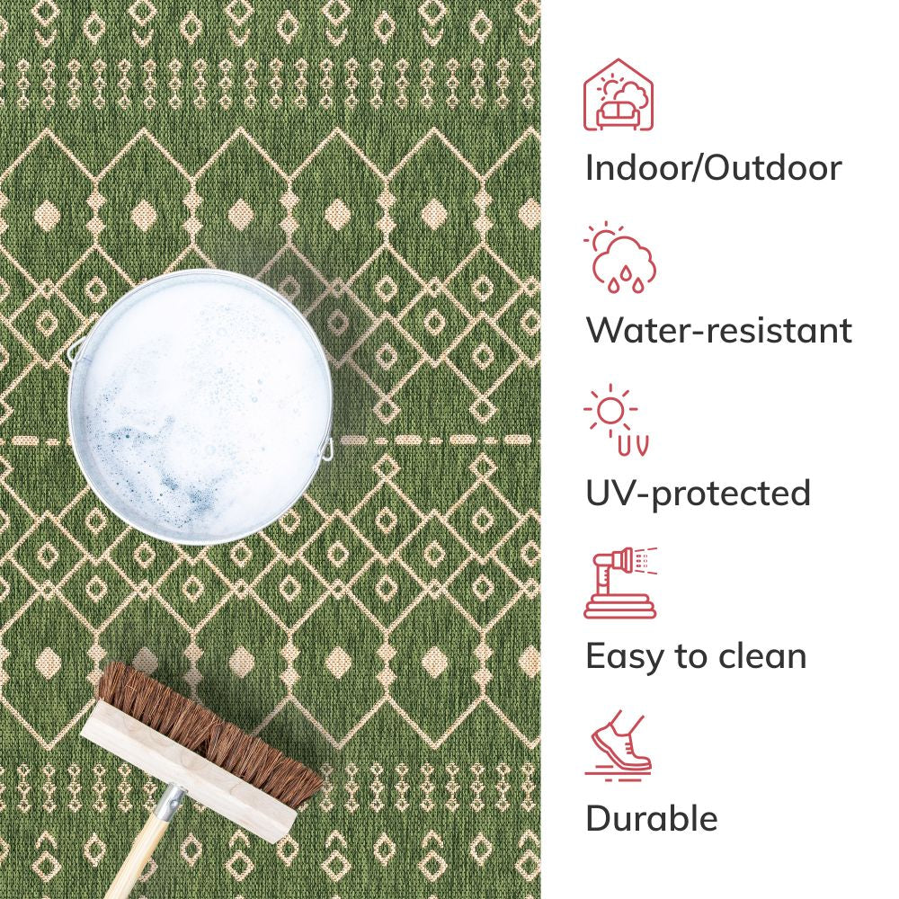 Nord Moroccan Tribal Indoor Outdoor Gr&uuml;ner Flachgewebe-Teppich