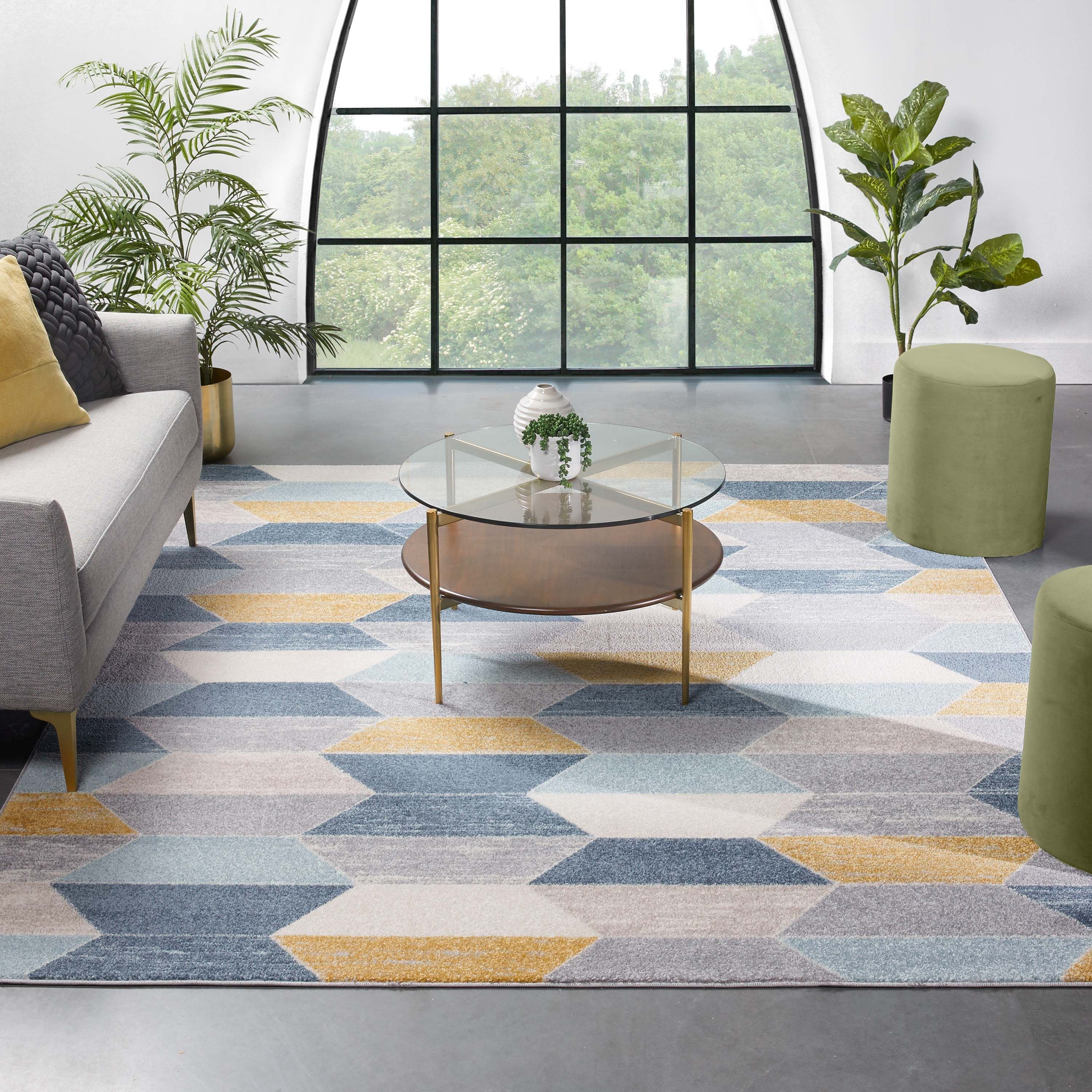 Moderner geometrischer Maddox-Teppich in Blau
