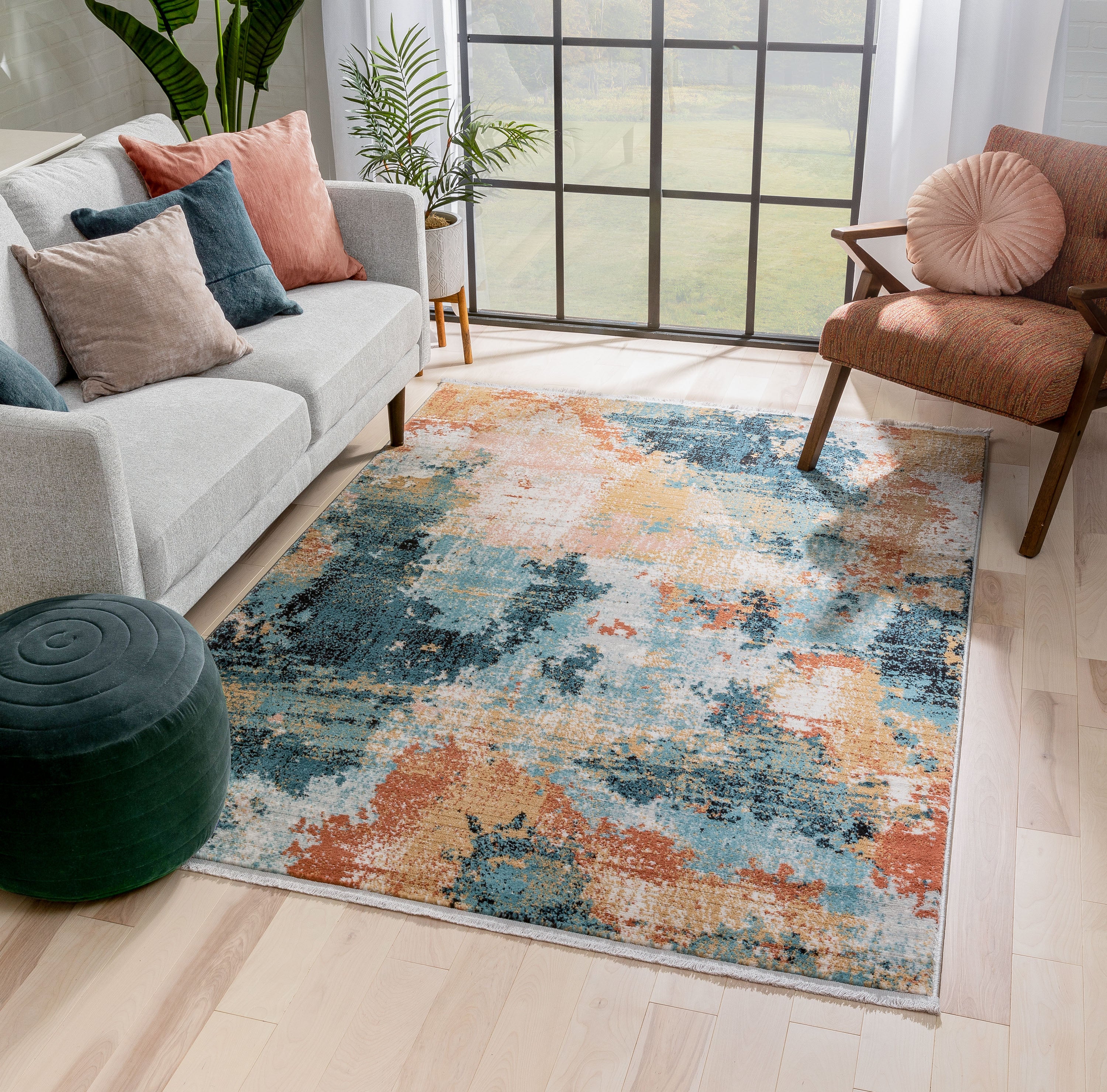Vento Bohemian Modern Abstract Distressed Multi Teppich
