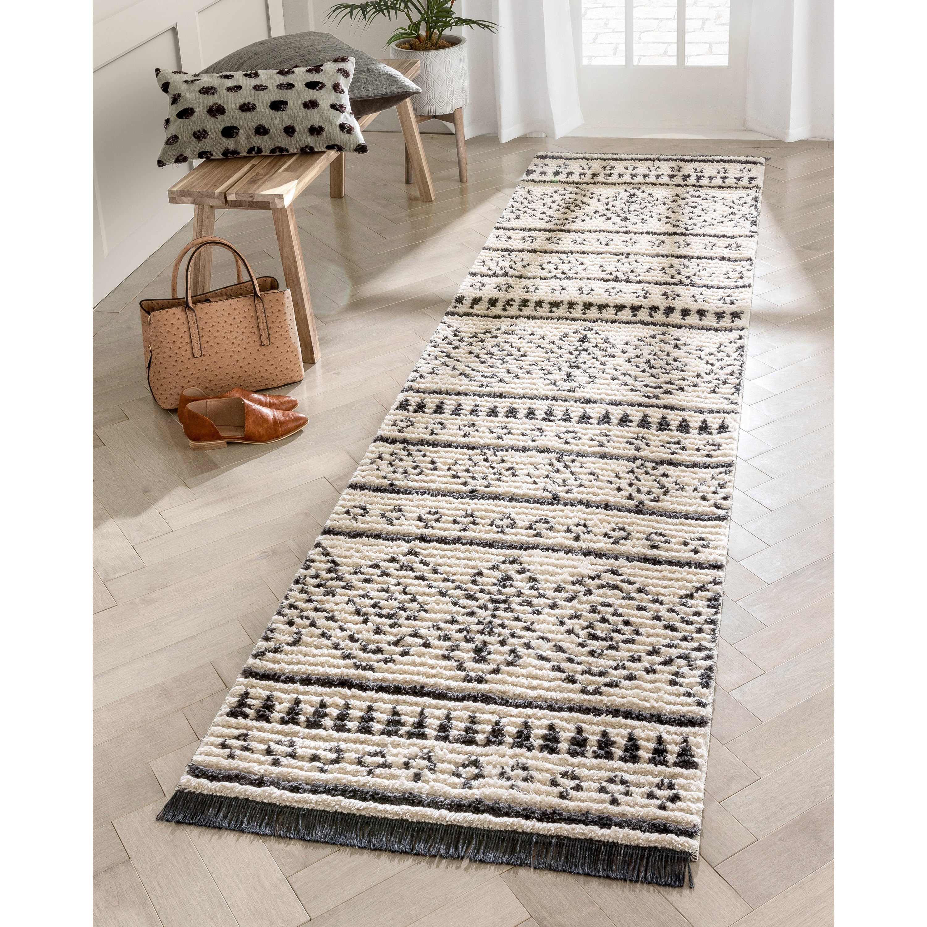 Odina Tribal Diamond Lattice Pattern Grauer High-Low-strukturierter Florteppich