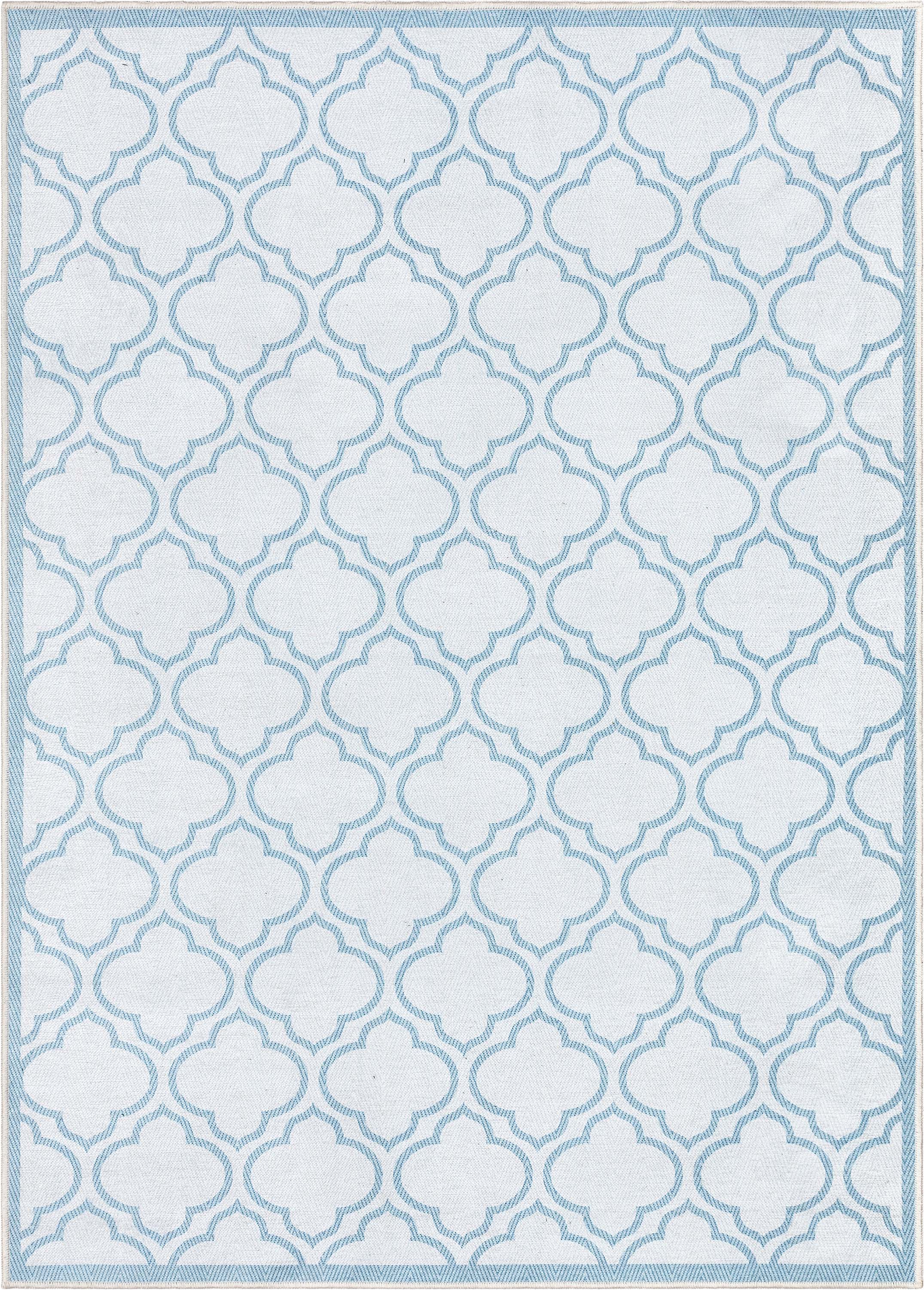 Lattice Marokkanischer Spalier-Teppich aus Elfenbein und Hellblau mit Flachgewebe
