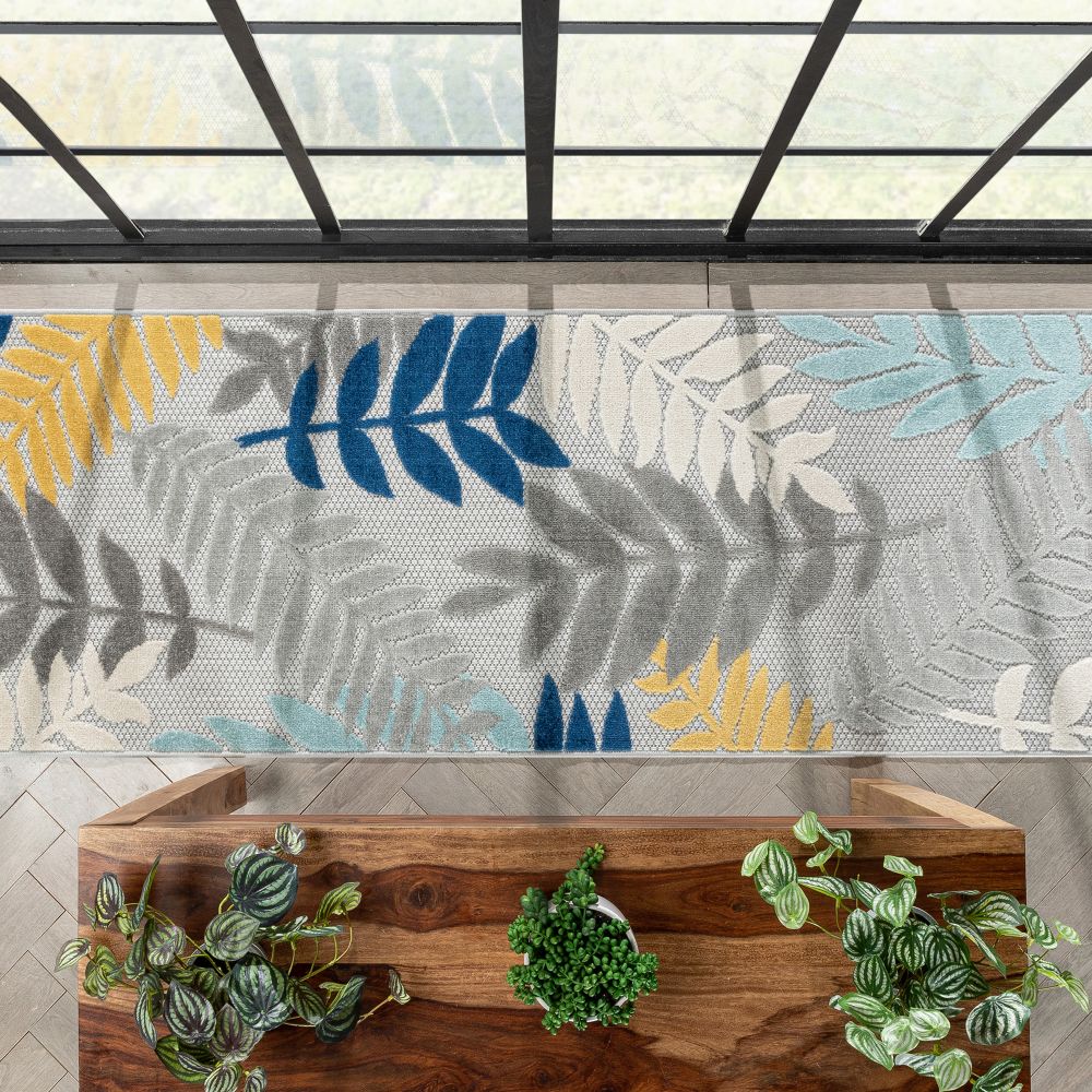 Mariah Grey Tropical Indoor Outdoor Teppich