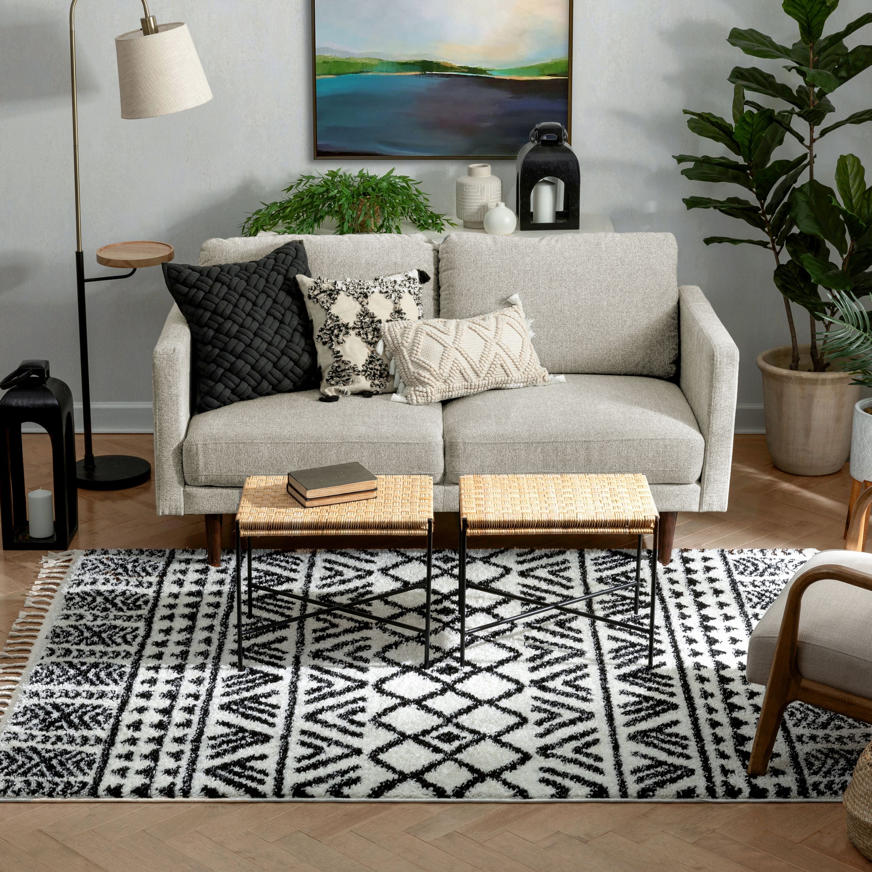 Tayanna Tribal marokkanischer Shag-Teppich aus Elfenbein