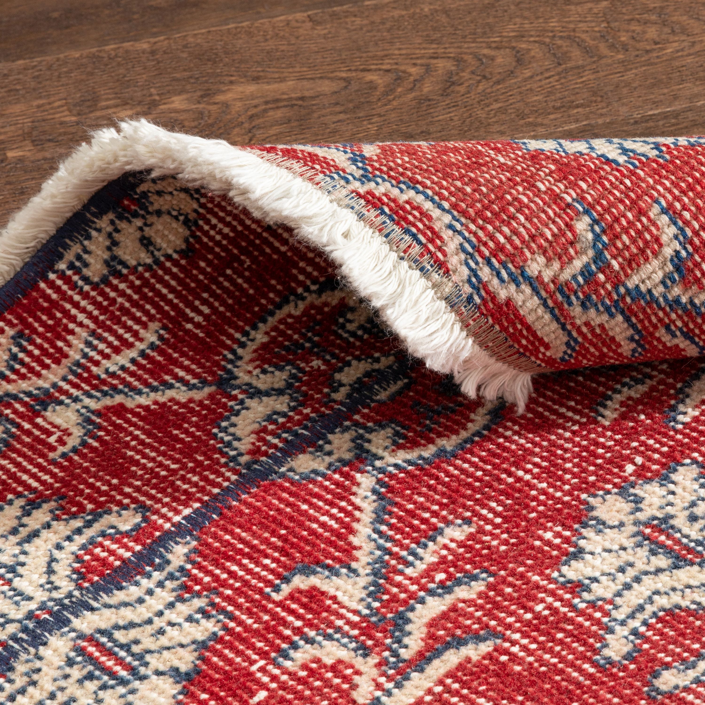 Nizzo Roter und marineblauer persischer geometrischer Gittermuster-einzigartiger handgefertigter Wollteppich, 2'7" x 8'10" L&auml;ufer