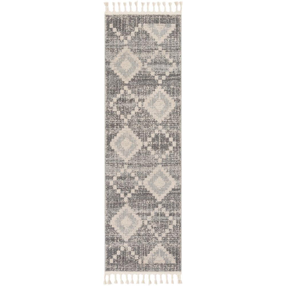 Juliet Tribal Teppich im Kelim-Stil mit geometrischem Rautenmuster in Grau
