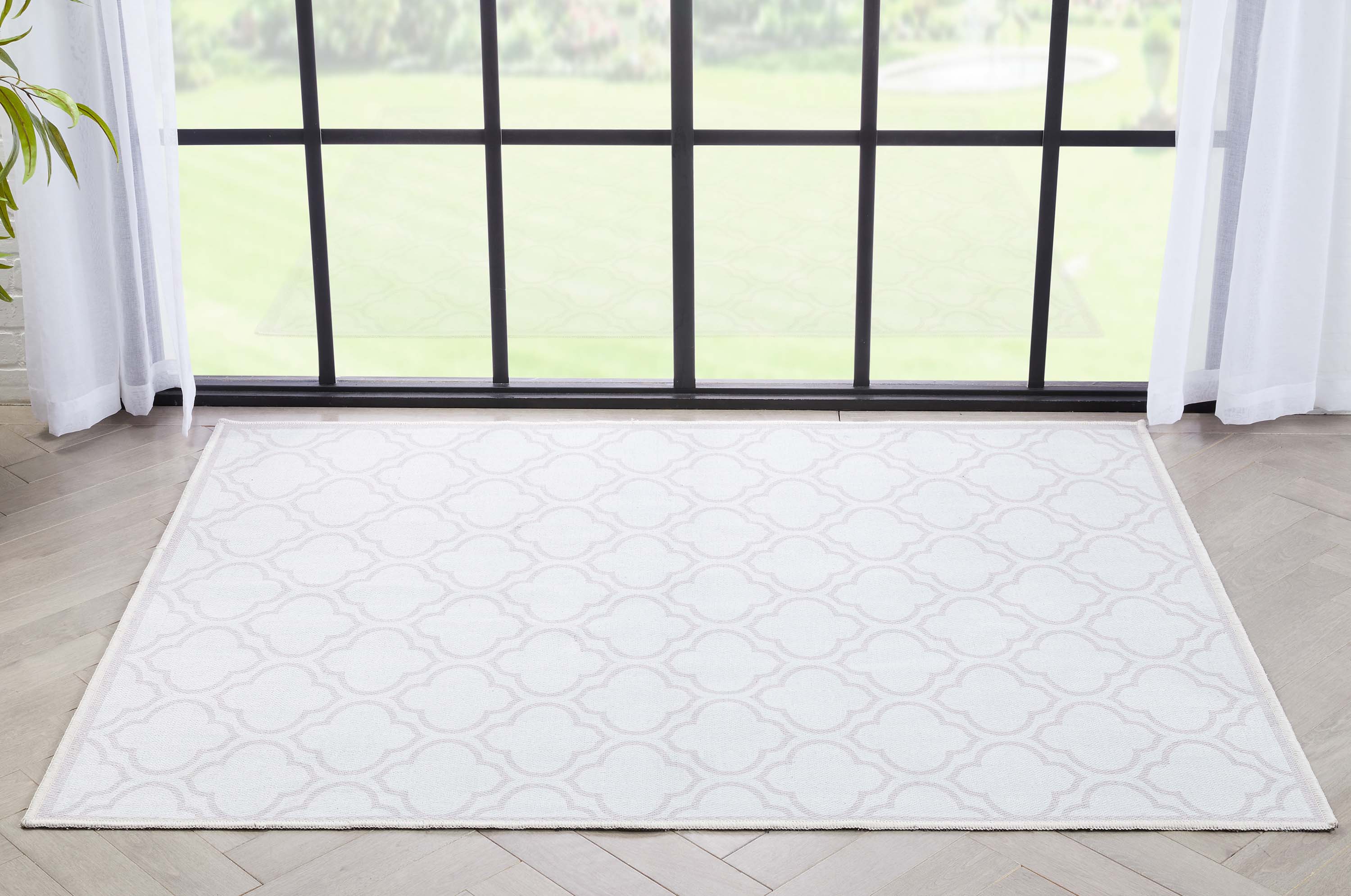Lattice Marokkanischer Spalier-Teppich aus Elfenbein mit Flachgewebe
