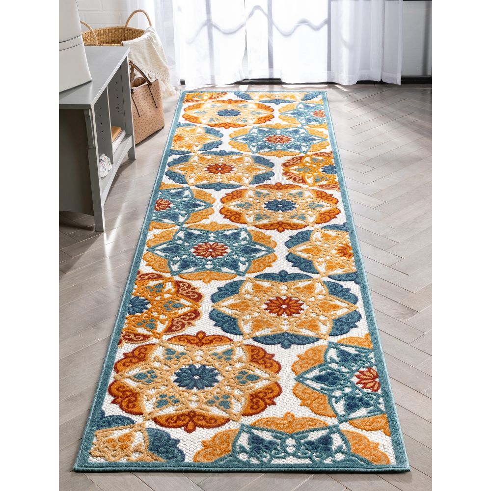 Cabo Floral Bold Multi-Color Hoch-Tief-Teppich f&uuml;r den Innen- und Au&szlig;enbereich