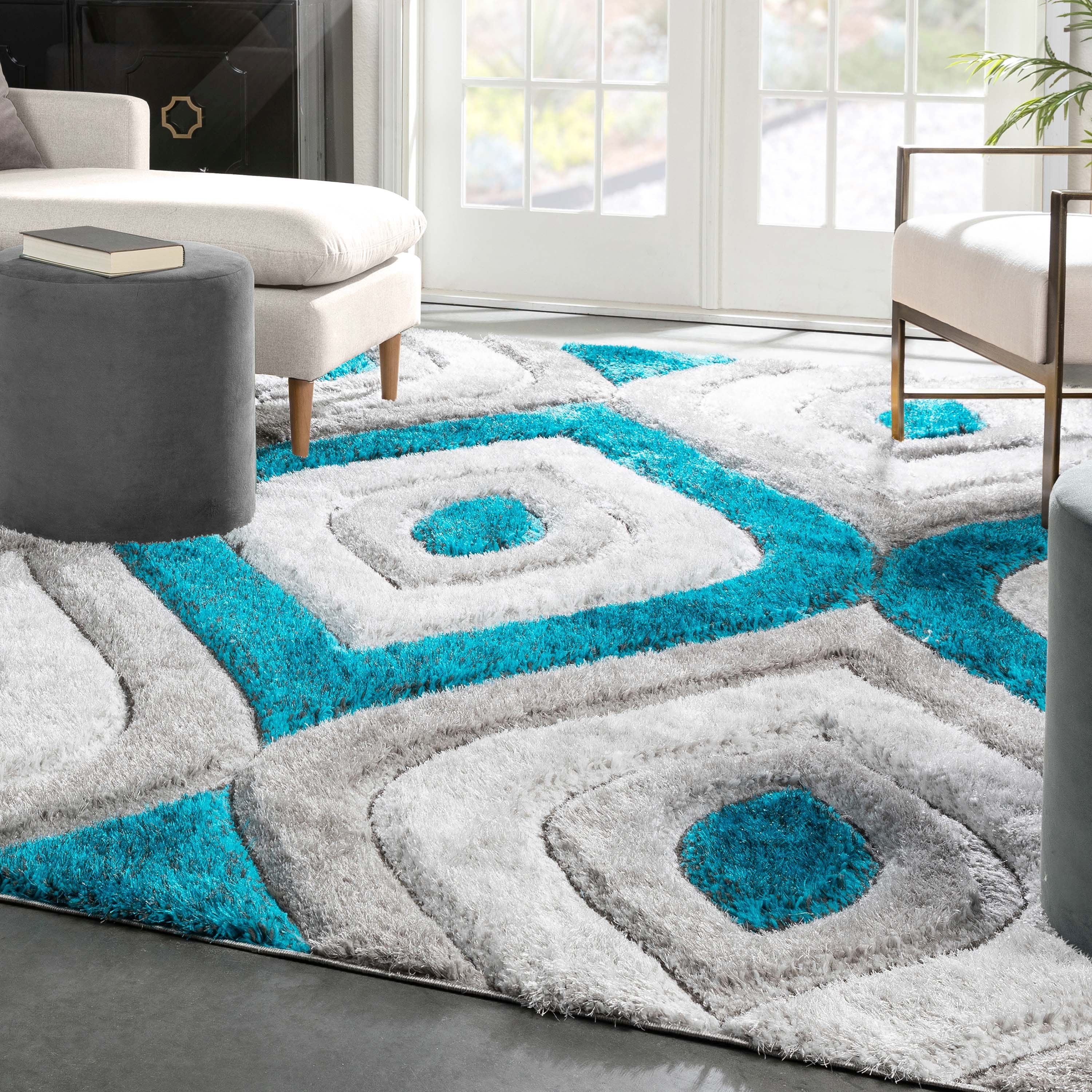 Malibu Blauer moderner 3D-strukturierter Shag-Teppich