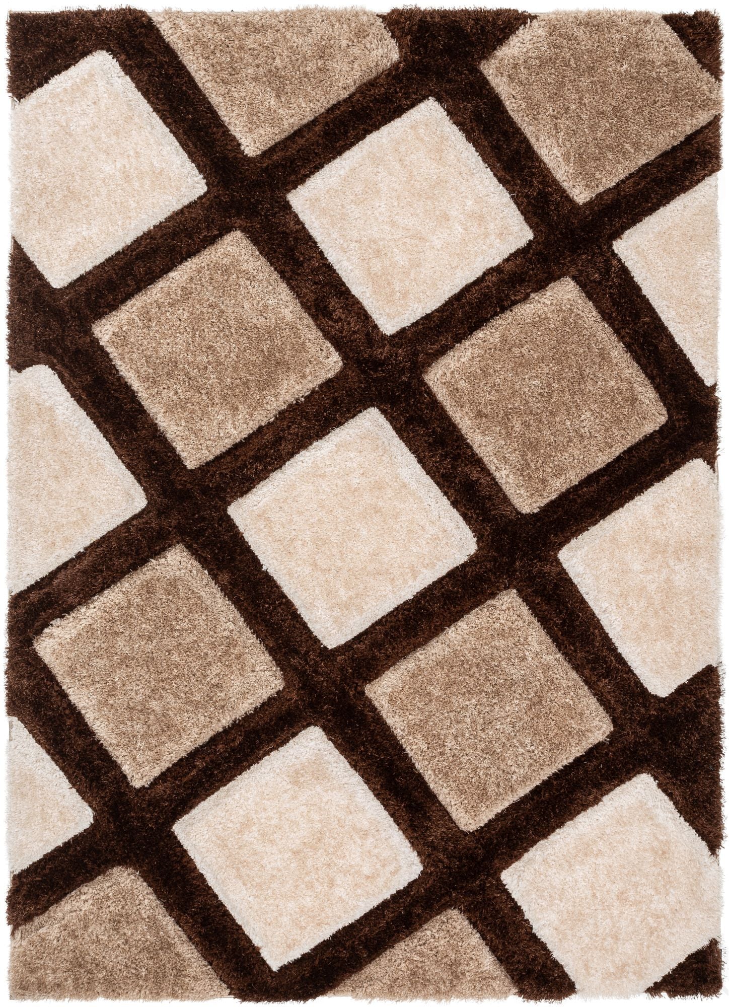Posh Brown Moderner geometrischer 3D-strukturierter Shag-Teppich von Chill Rugs