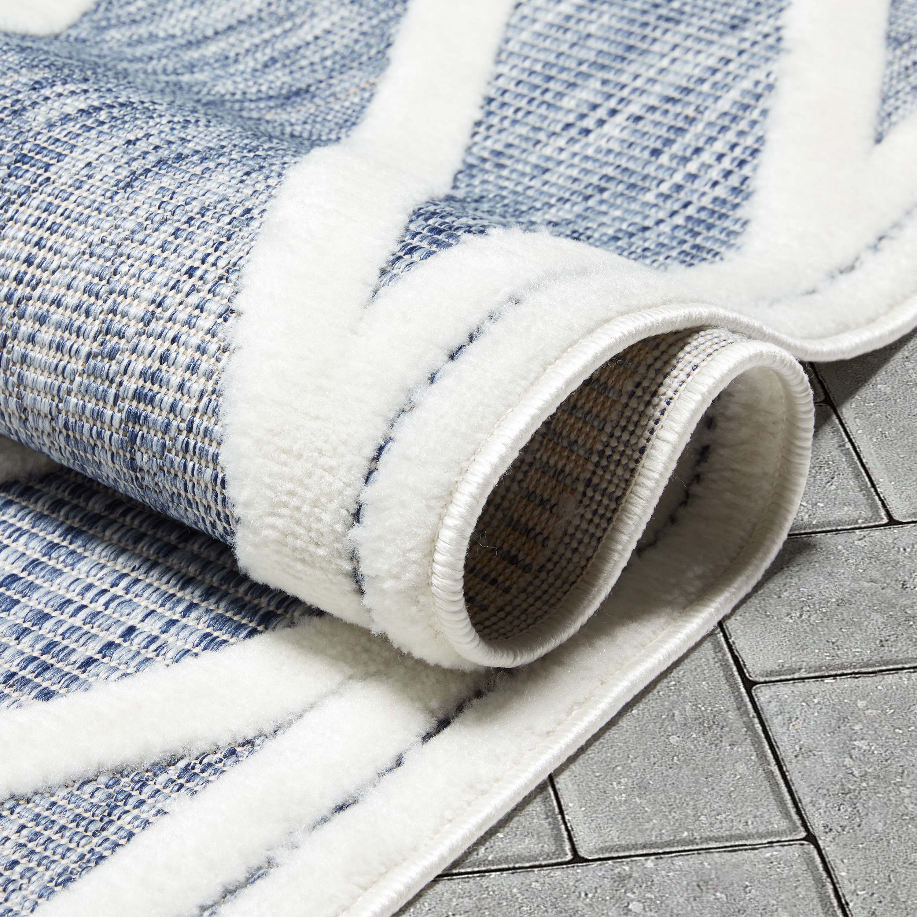 Blauer Hoch-Tief-Teppich mit Mali-Tribal-Diamantmuster f&uuml;r drinnen und drau&szlig;en